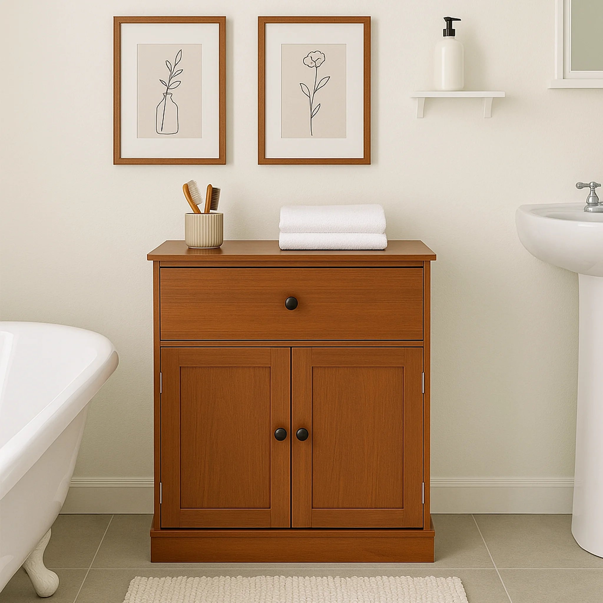 Sedeveria - Armadietto basso marrone per cucina o ingresso