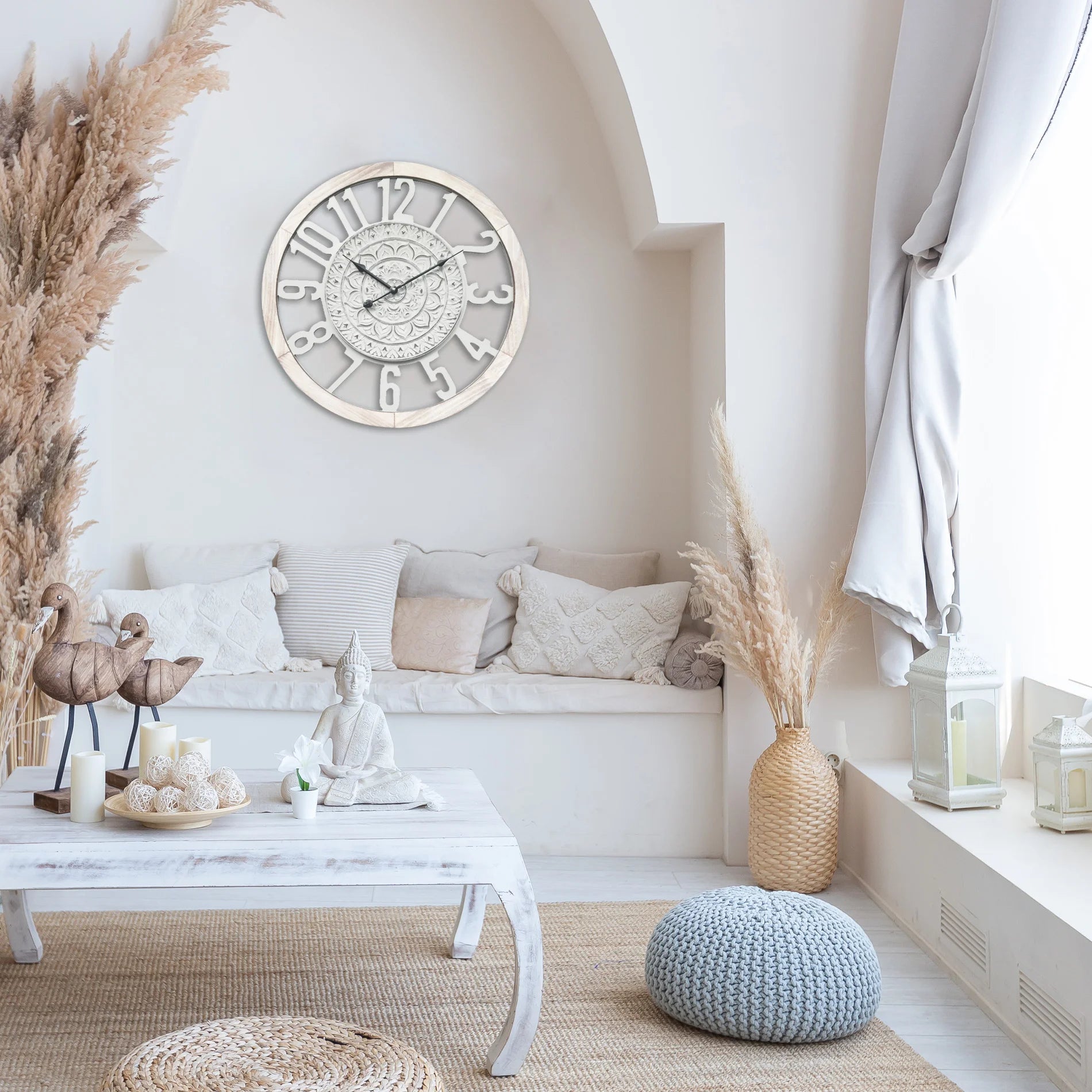 Carya - Orologio bianco boho chic con decorazione a mandala