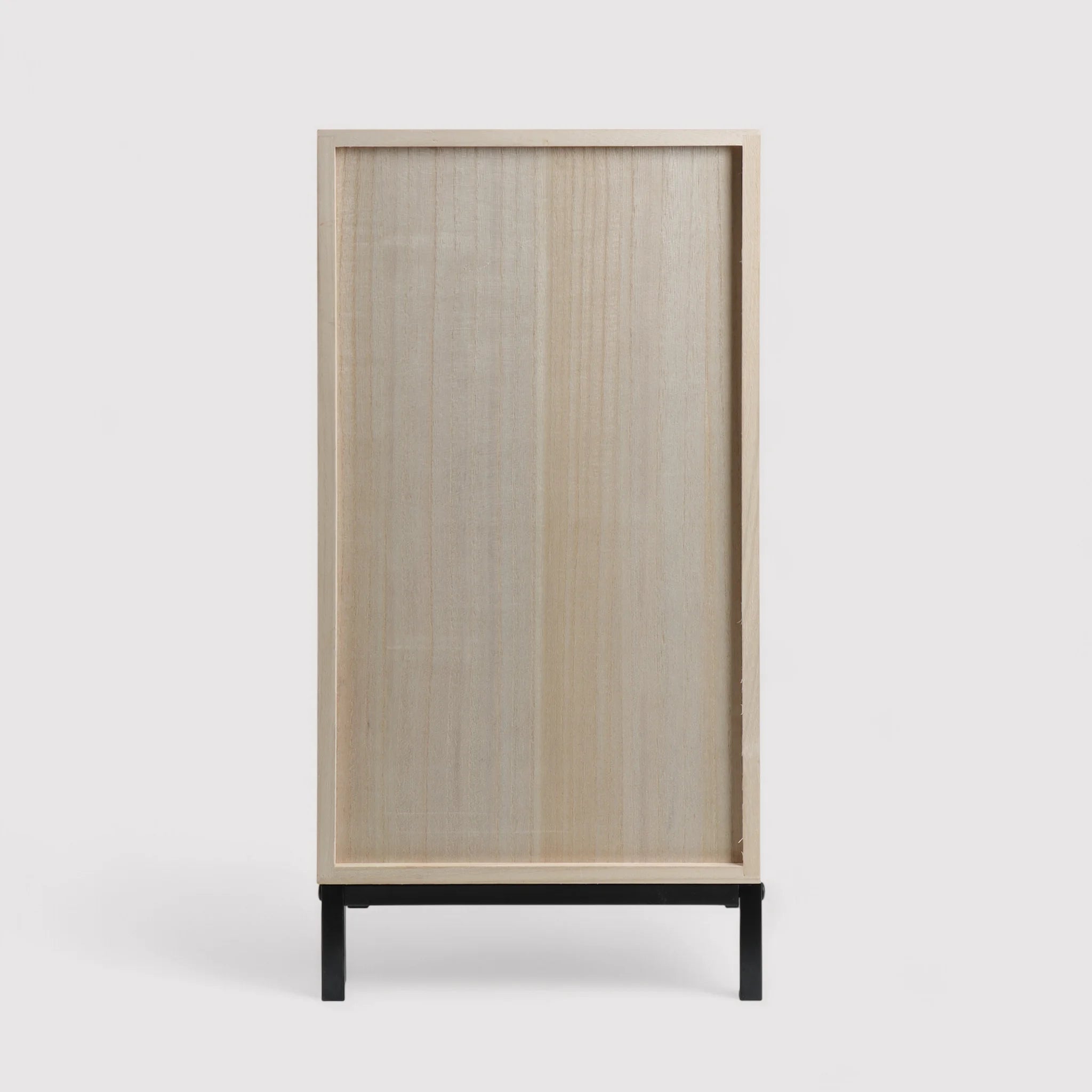 Parkia - Comodino in legno e metallo con 3 cassetti intagliati