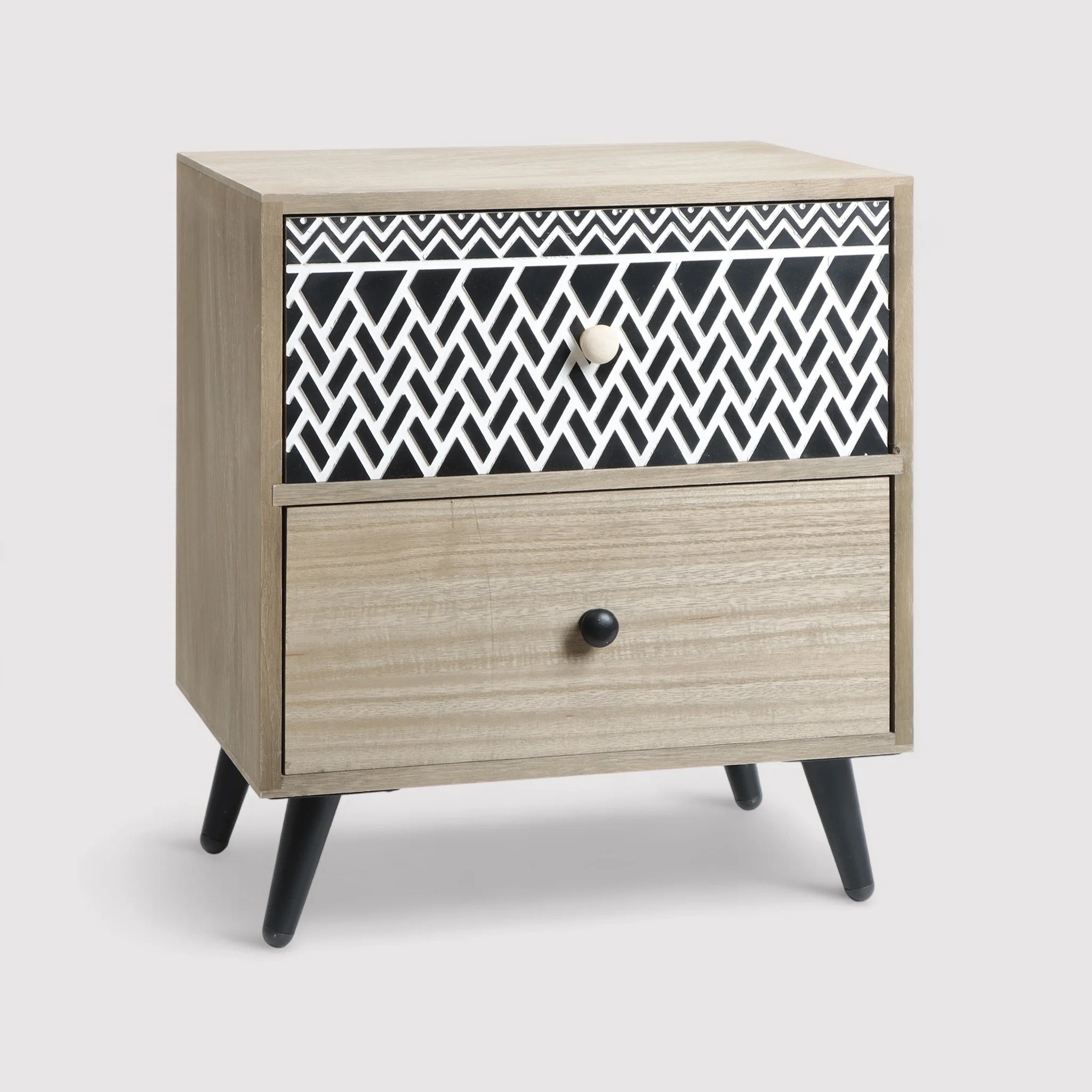 Kanoko - Comodino basso in stile boho con 2 cassetti