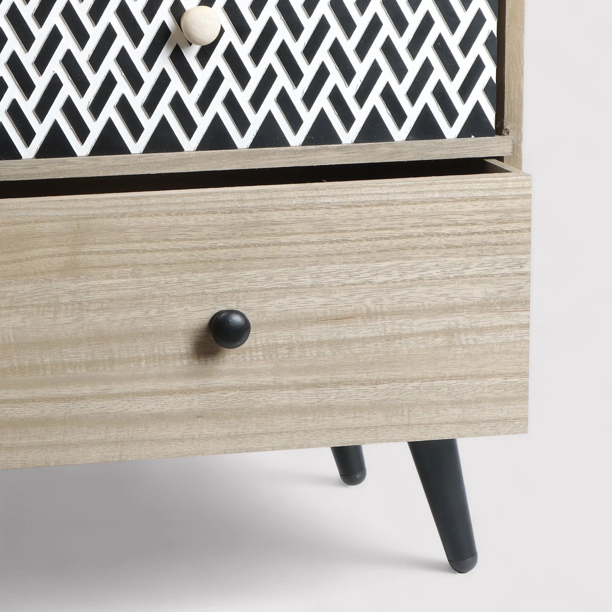 Kanoko - Comodino basso in stile boho con 2 cassetti