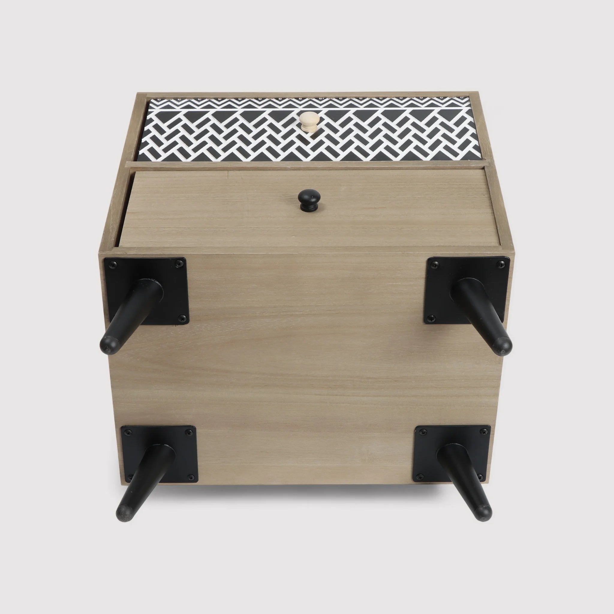 Kanoko - Comodino basso in stile boho con 2 cassetti