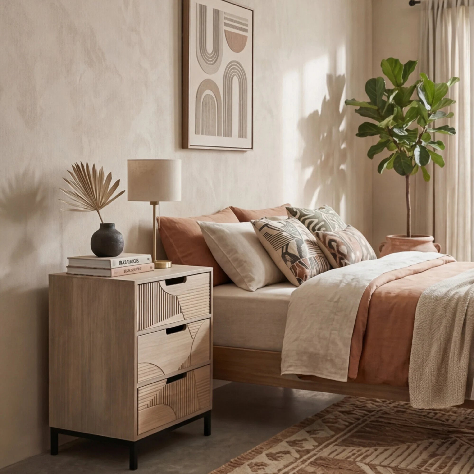 Nelumbo - Comodino compatto in stile moderno con 3 cassetti