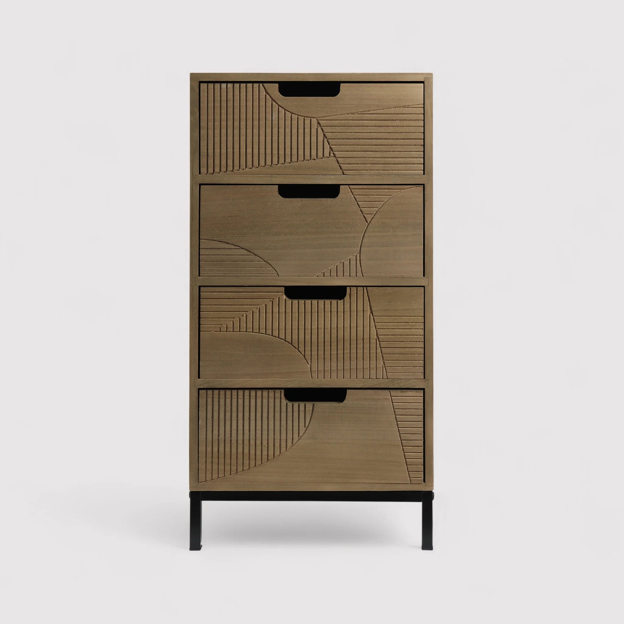 Goethea - Cassettiera in stile scandinavo con 4 cassetti intagliati