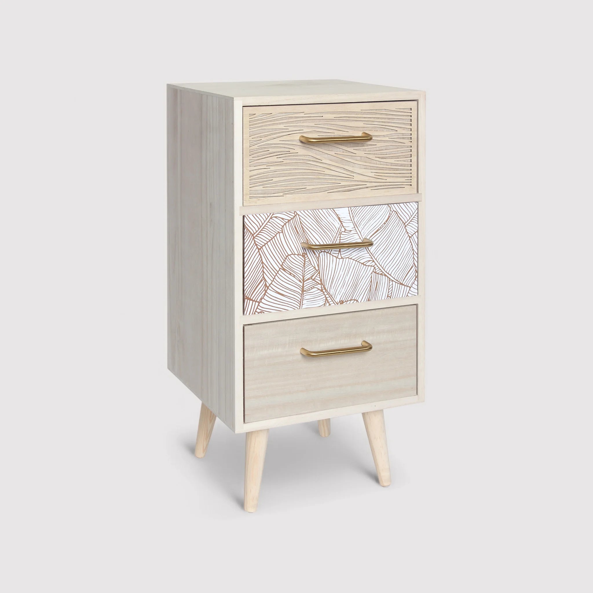 Chayote - Comodino in stile boho con 3 cassetti e piedini