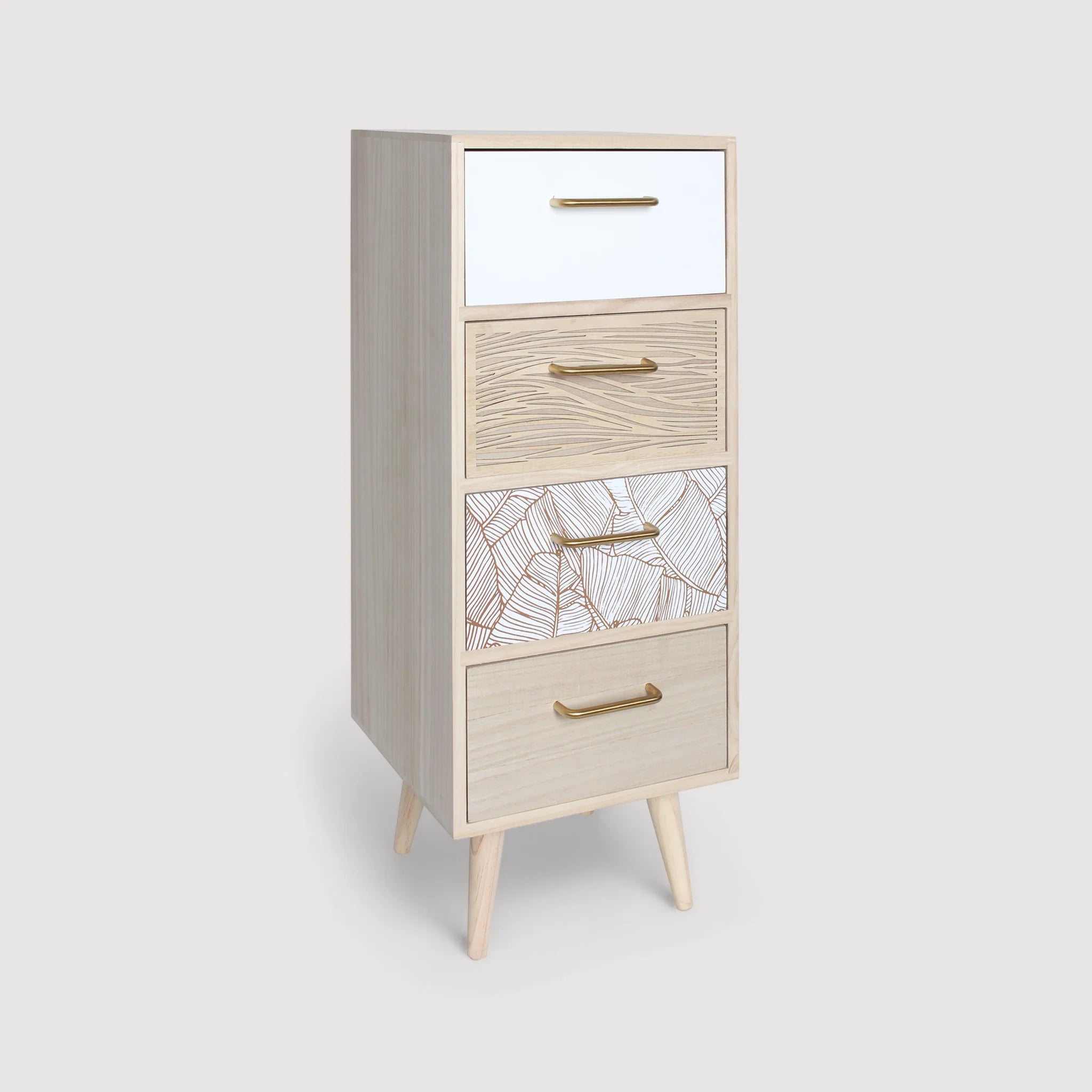 Bixa - Cassettiera per bagno color legno chiaro con 4 cassetti