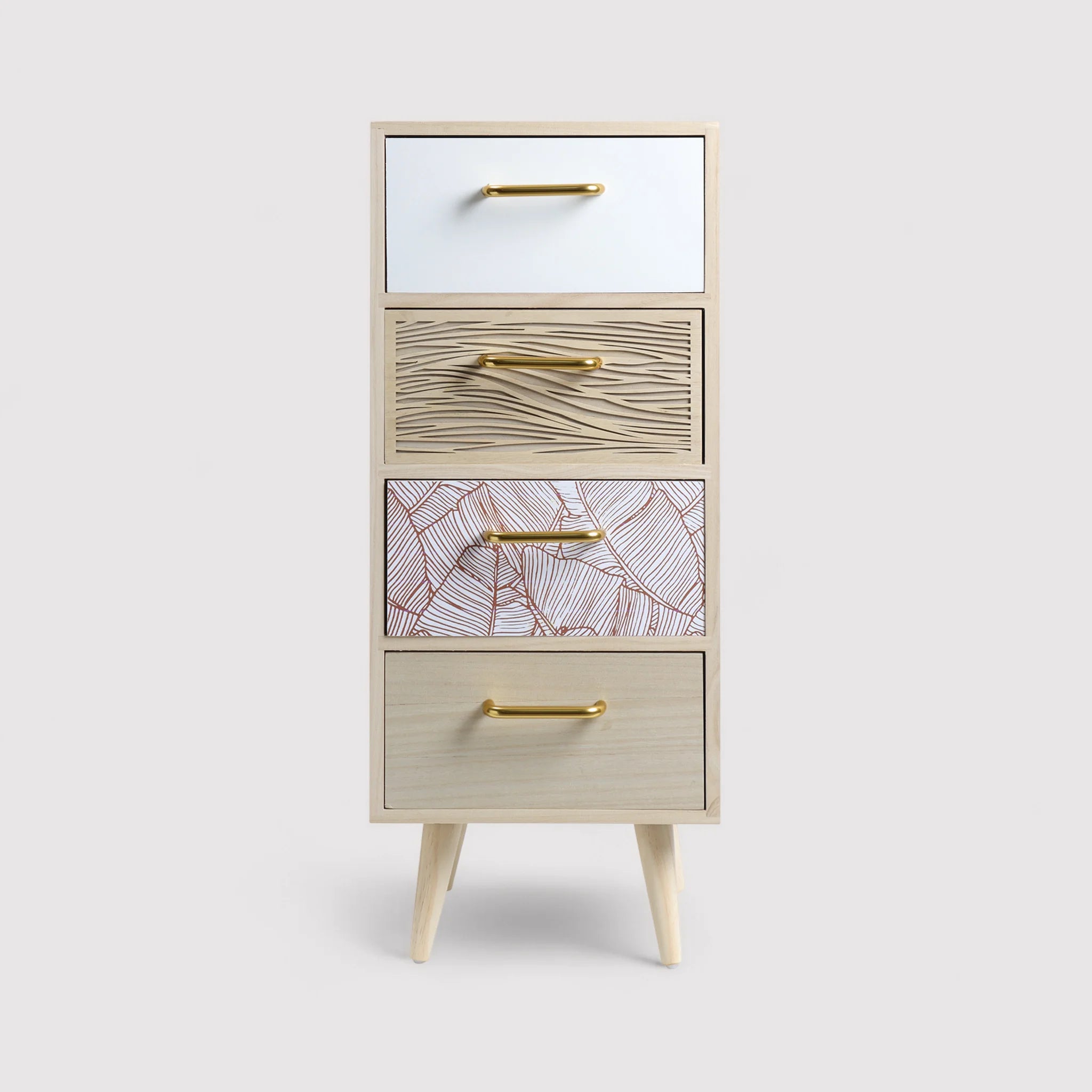 Bixa - Cassettiera per bagno color legno chiaro con 4 cassetti