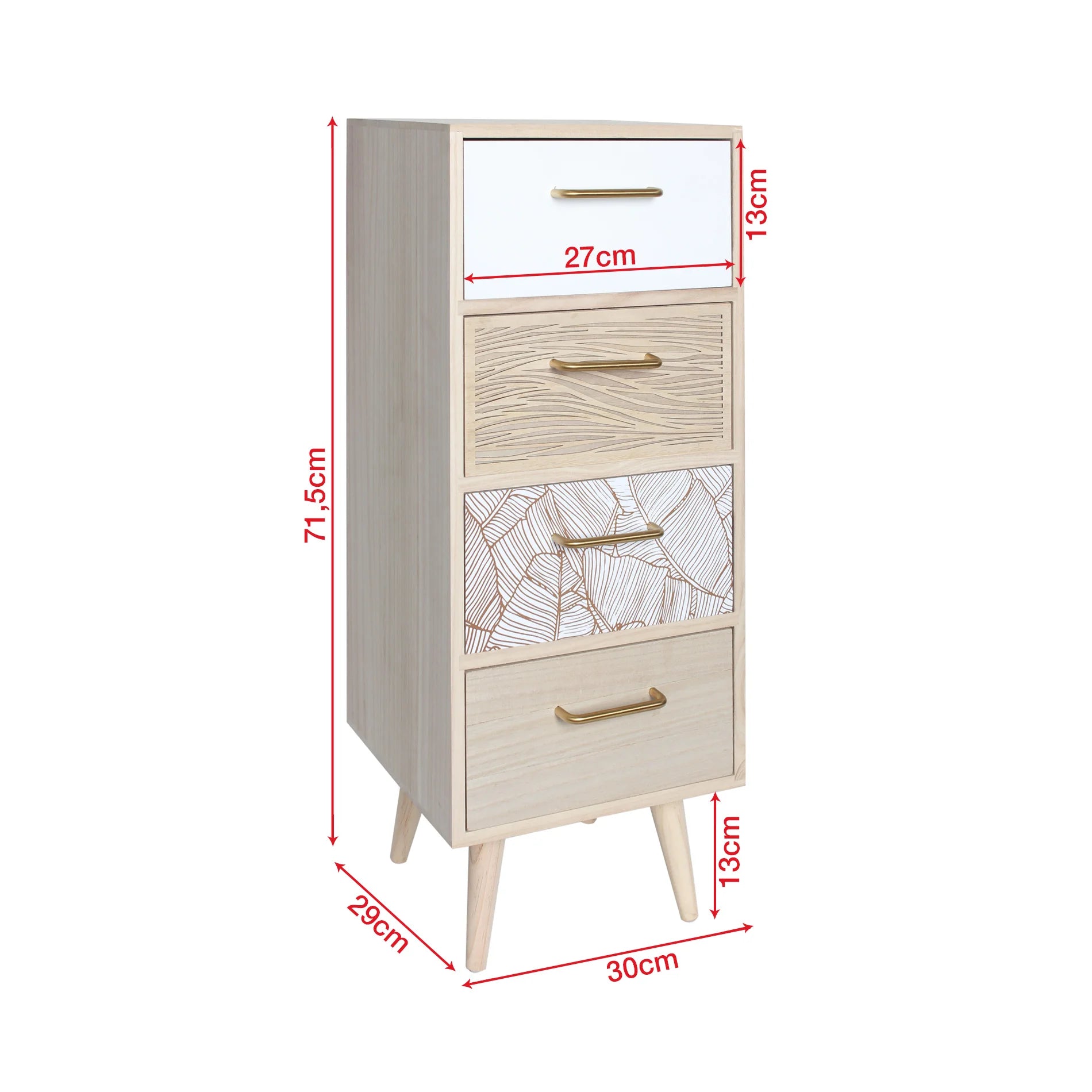 Bixa - Cassettiera per bagno color legno chiaro con 4 cassetti