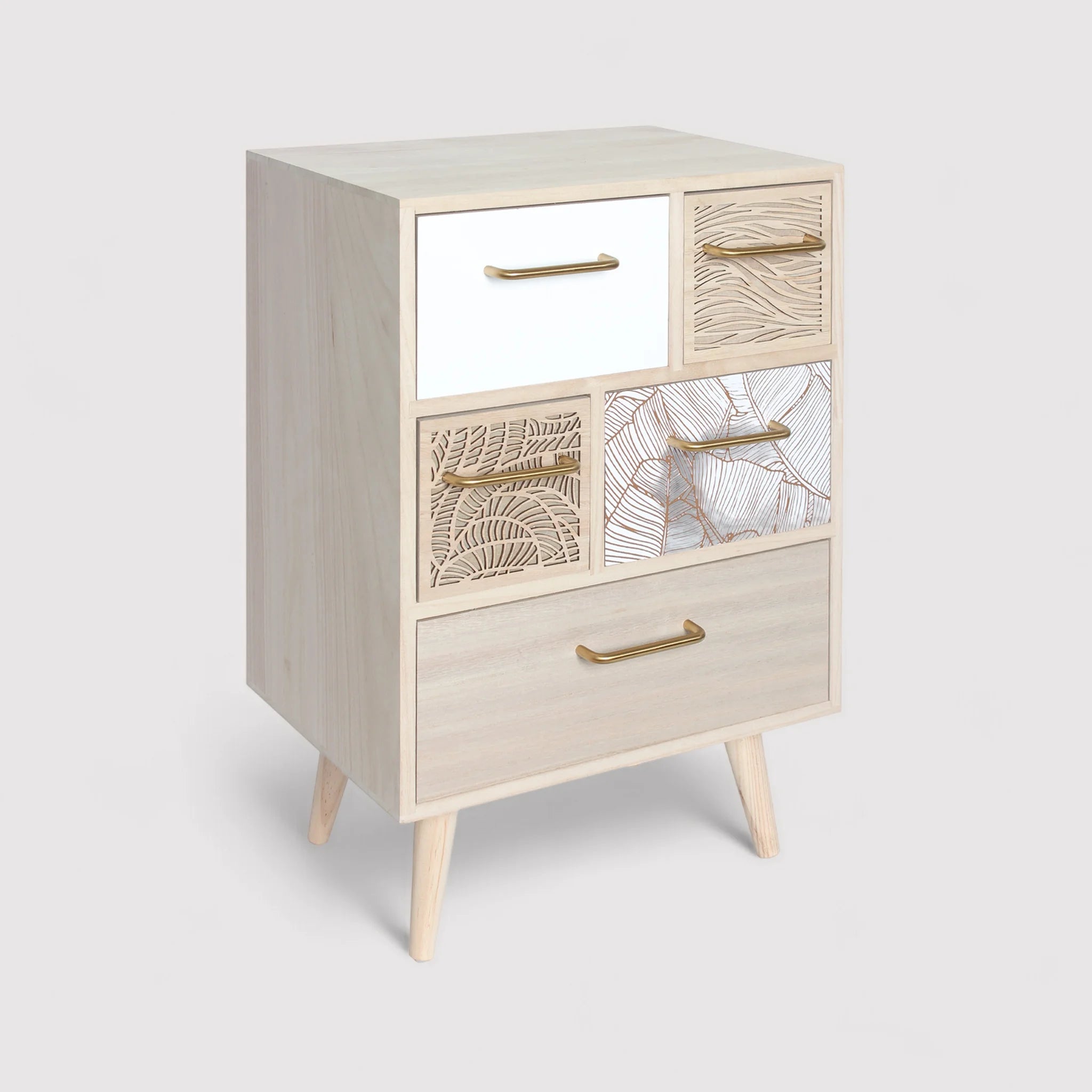 Ximenia - Cassettiera multiuso boho chic con 5 cassetti