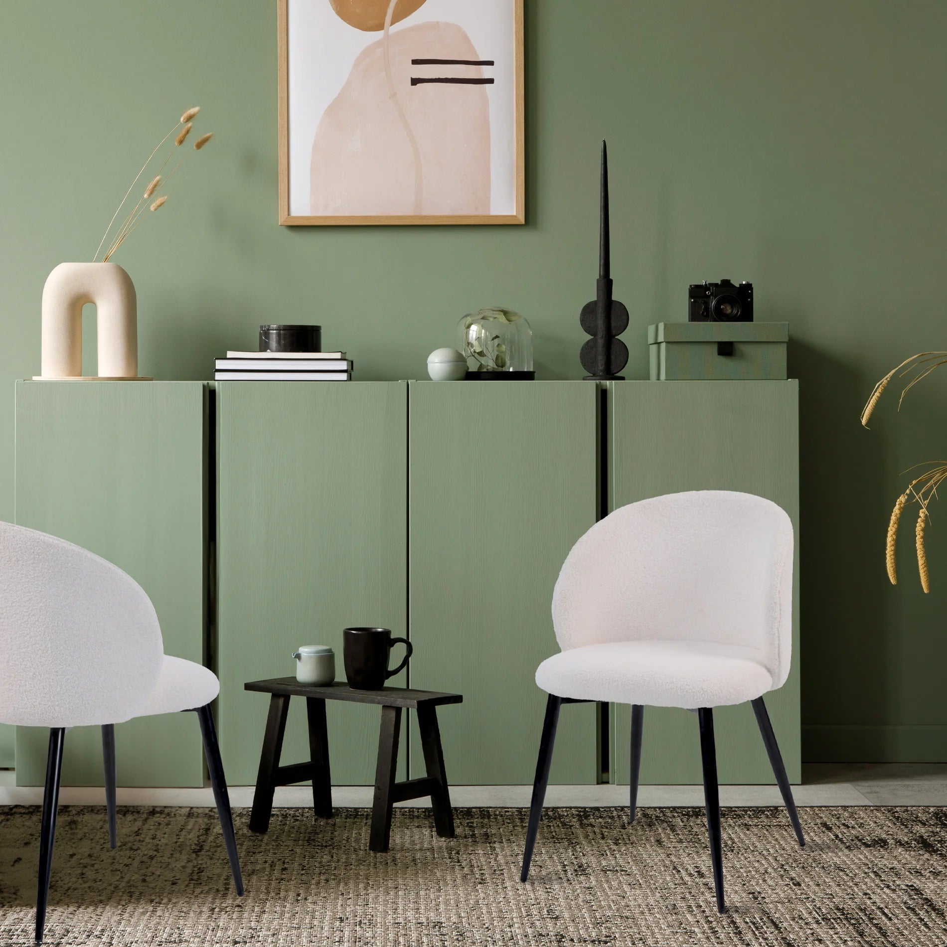 Karamu - Set di 2 sedie in tessuto color crema