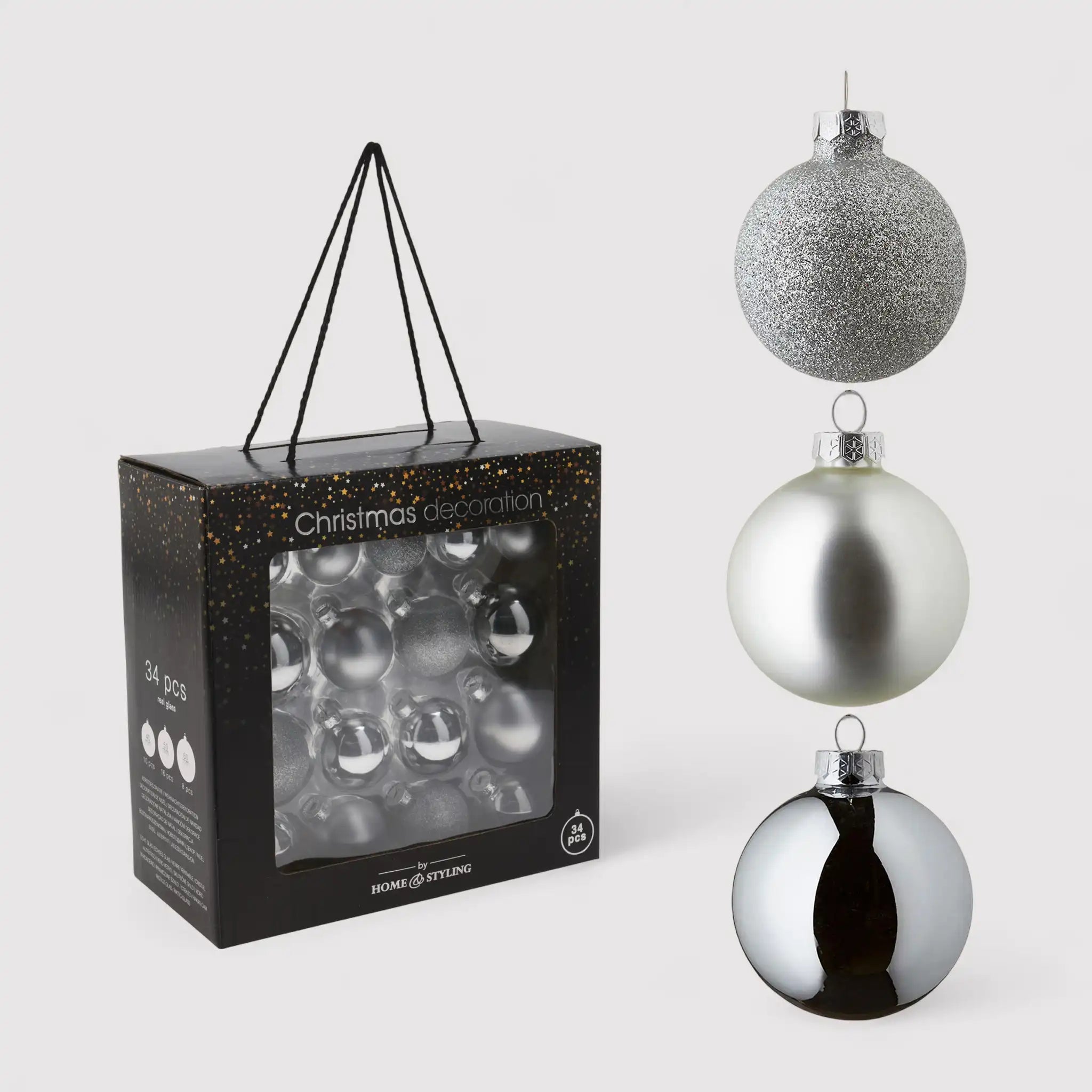 Punica - Sfere per Albero di Natale 34 pezzi color argento