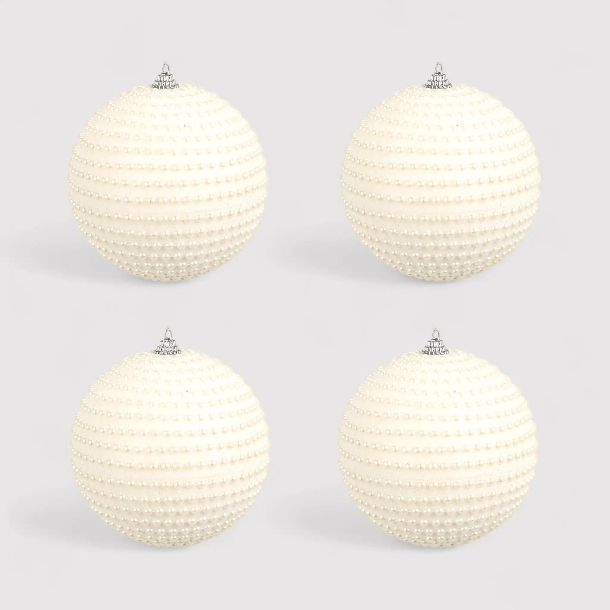 Sabatia - Set 4 palline grandi di Natale bianche con perline