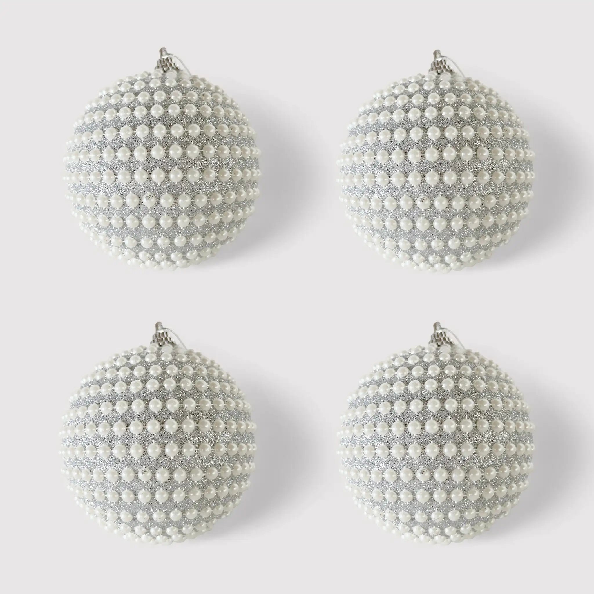 Fragea - 4 sfere di Natale grandi con perle color argento