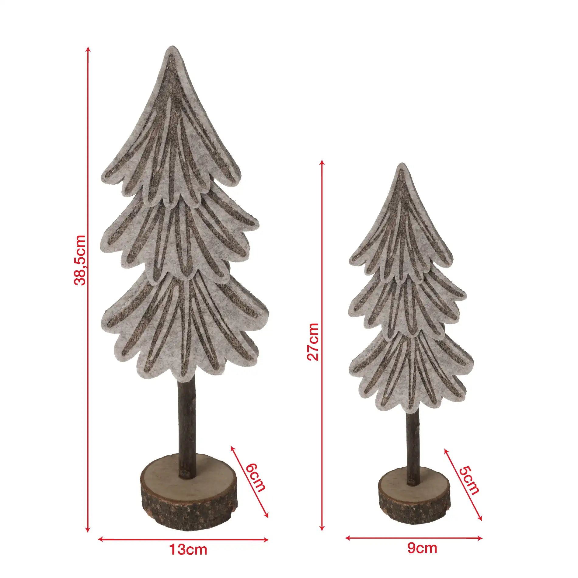 Pisonia - Set di 2 alberi in feltro decorativi grigio e marrone