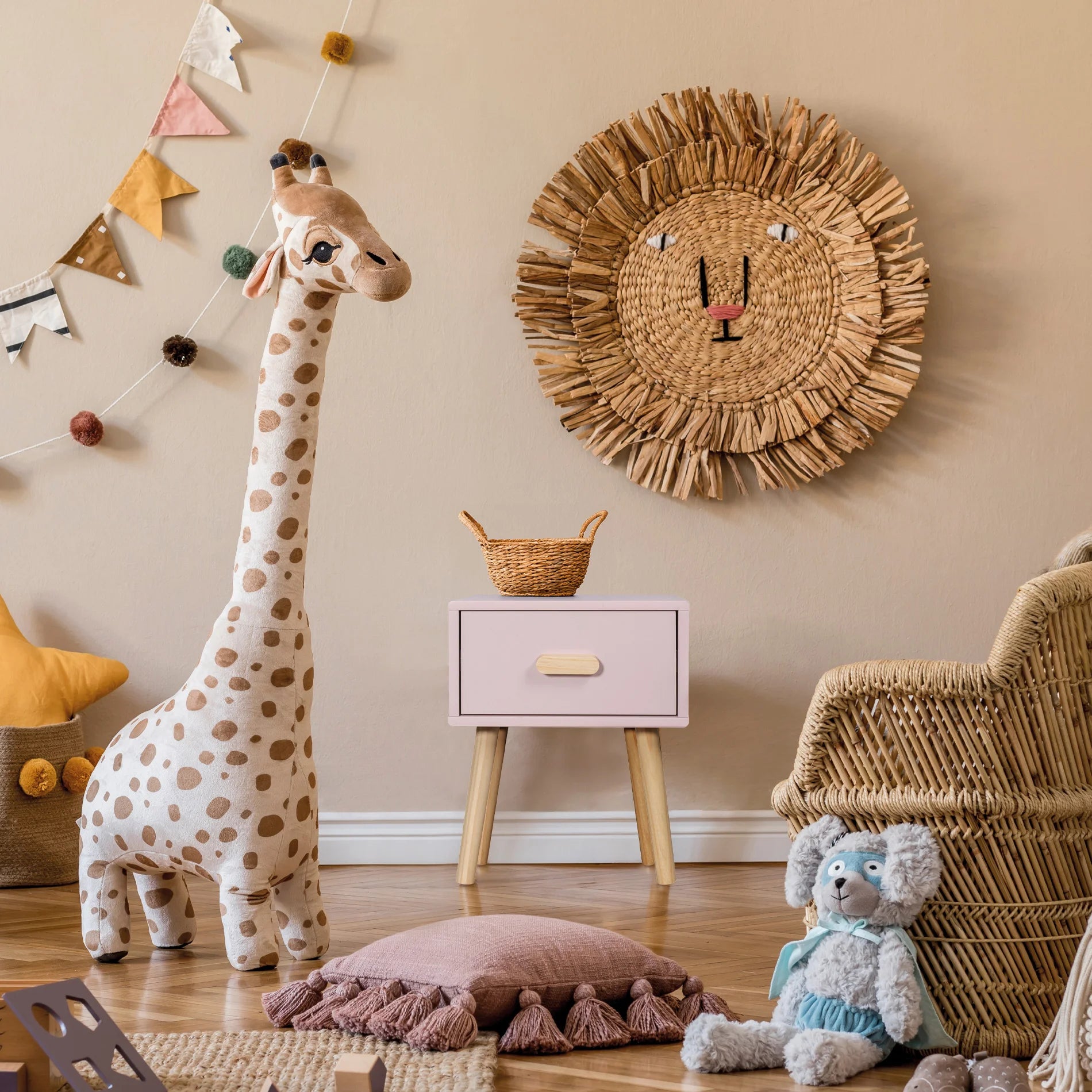 Enotera - Comodino rosa per cameretta con 1 cassetto