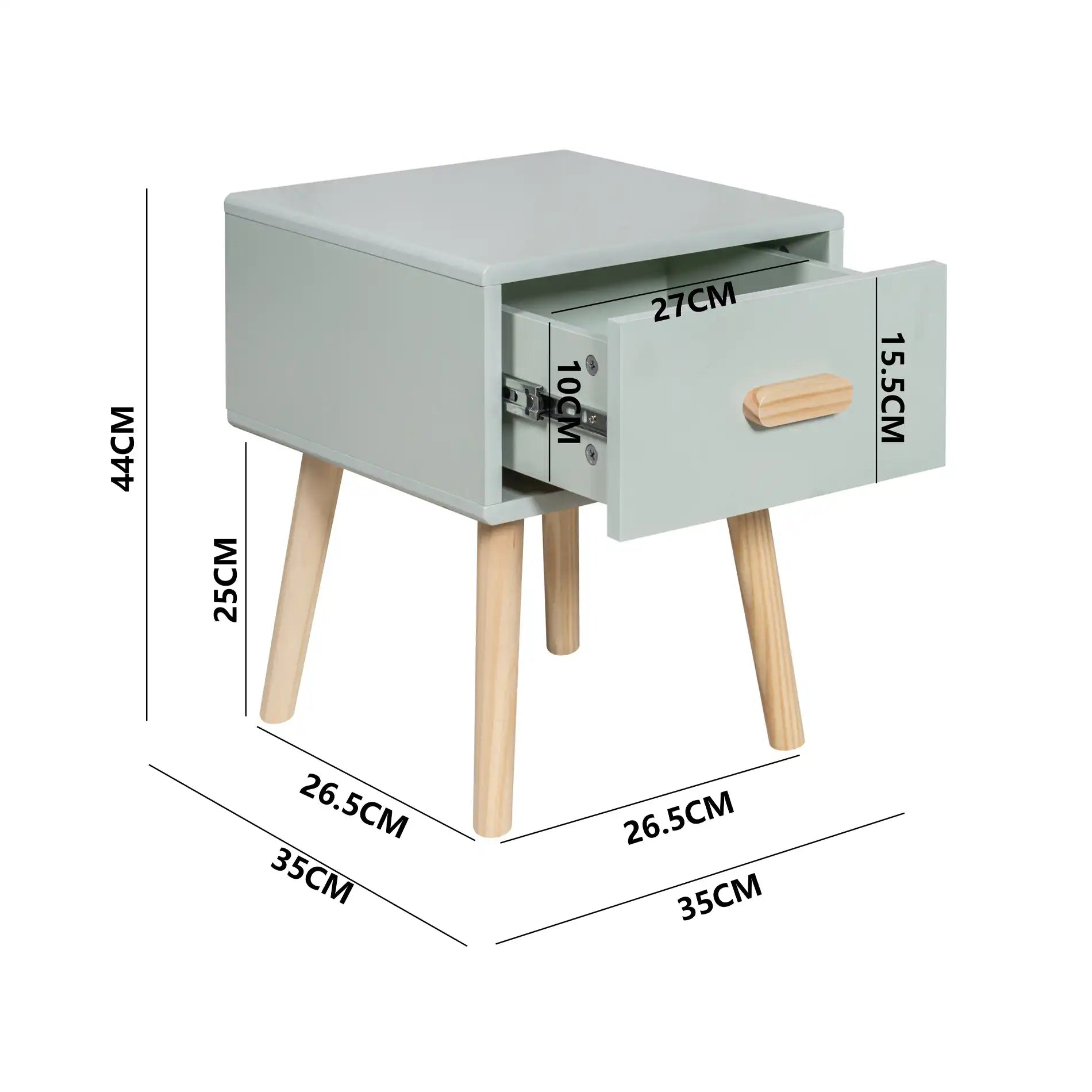 Picea - Comodino verde con 1 cassetto per camera dei bimbi