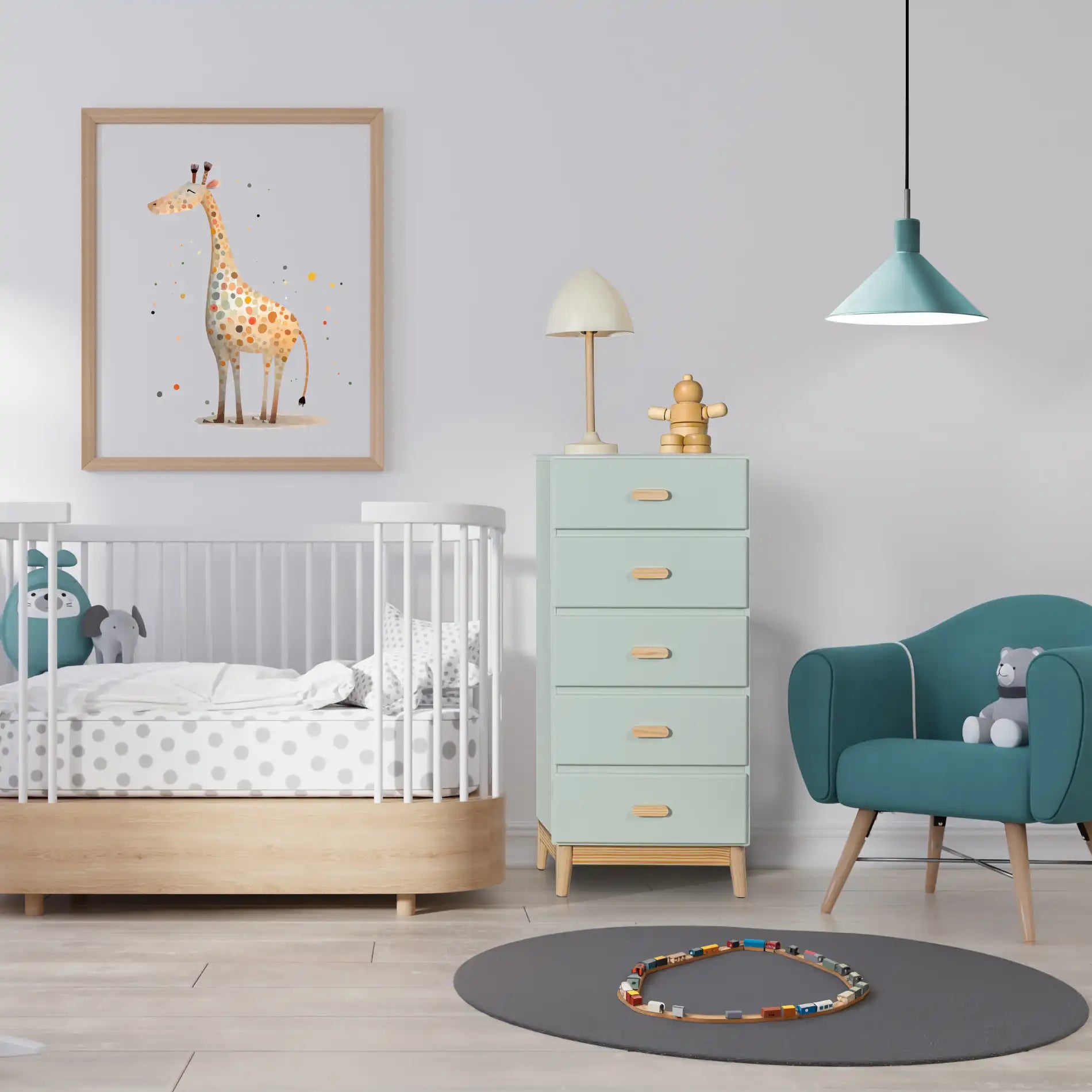 Aloe - Mobile verde acqua con 5 cassetti per cameretta