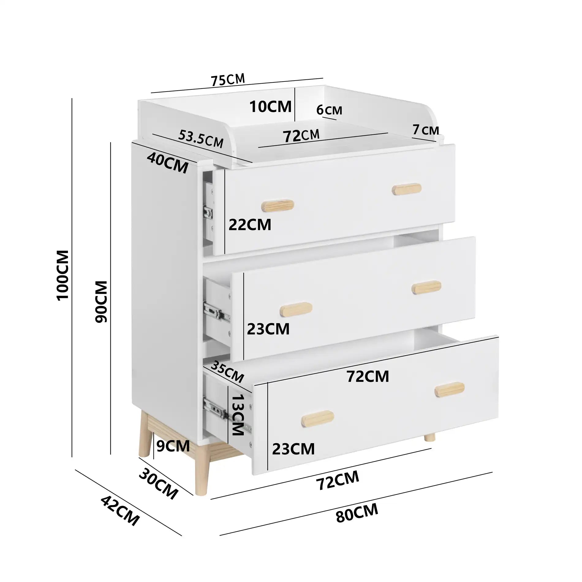 Betula - Commode avec table à langer amovible et 3 tiroirs