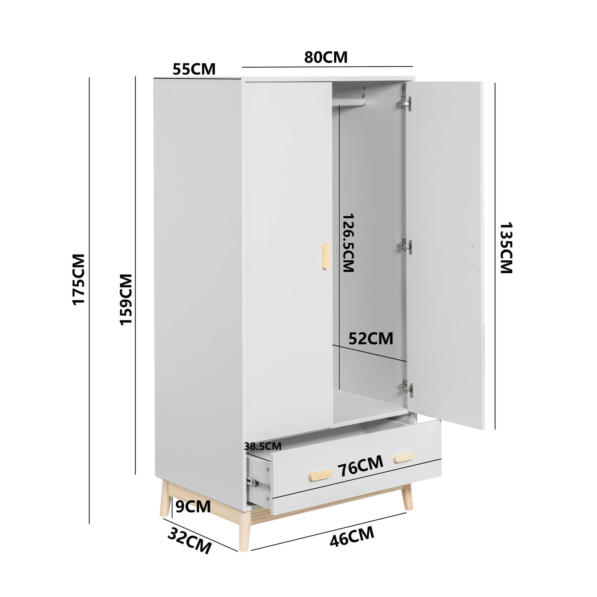 Aegle - Armadio per camerette con 2 ante e 1 cassetto