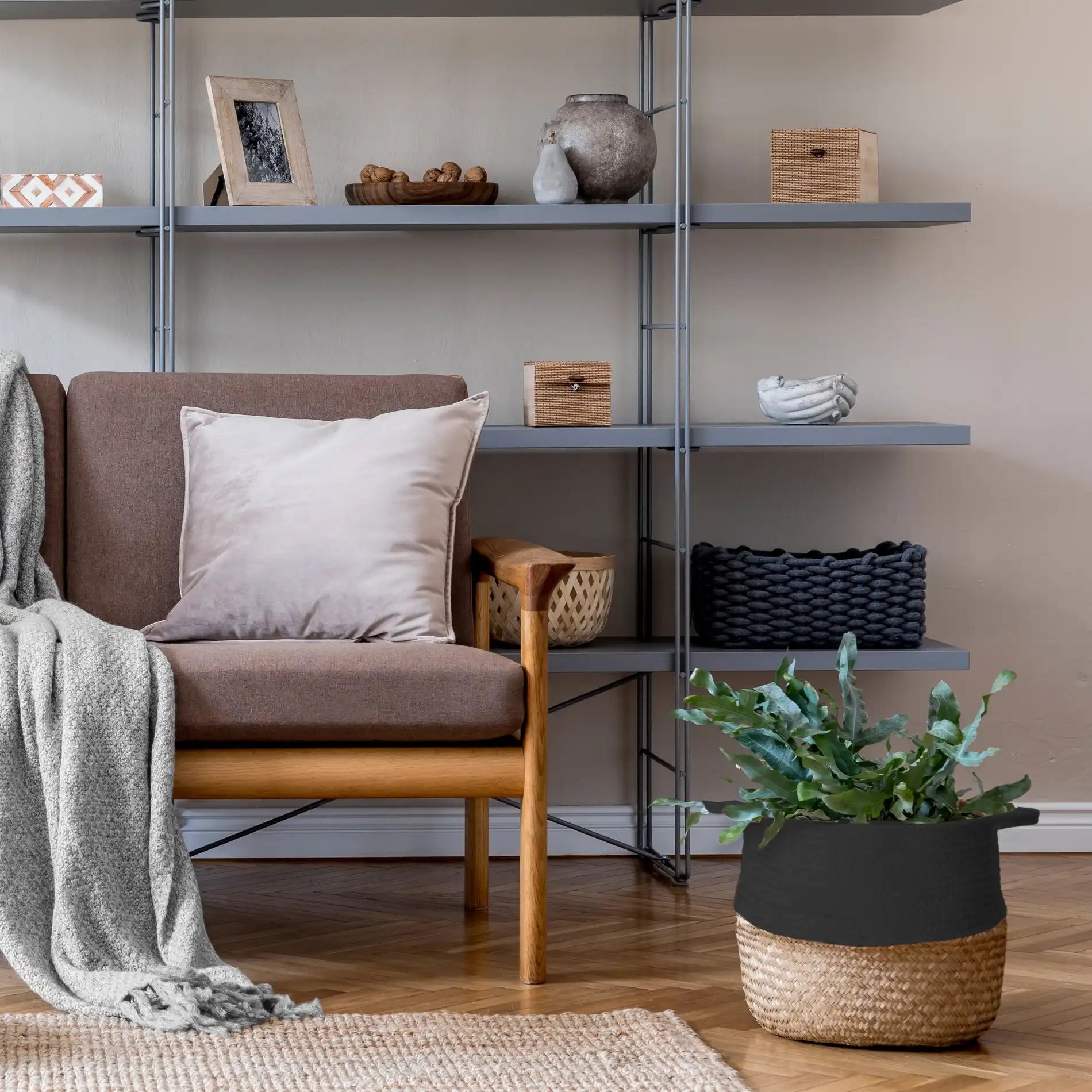 Warda - Set di 2 cesti contenitori decorativi marroni e neri