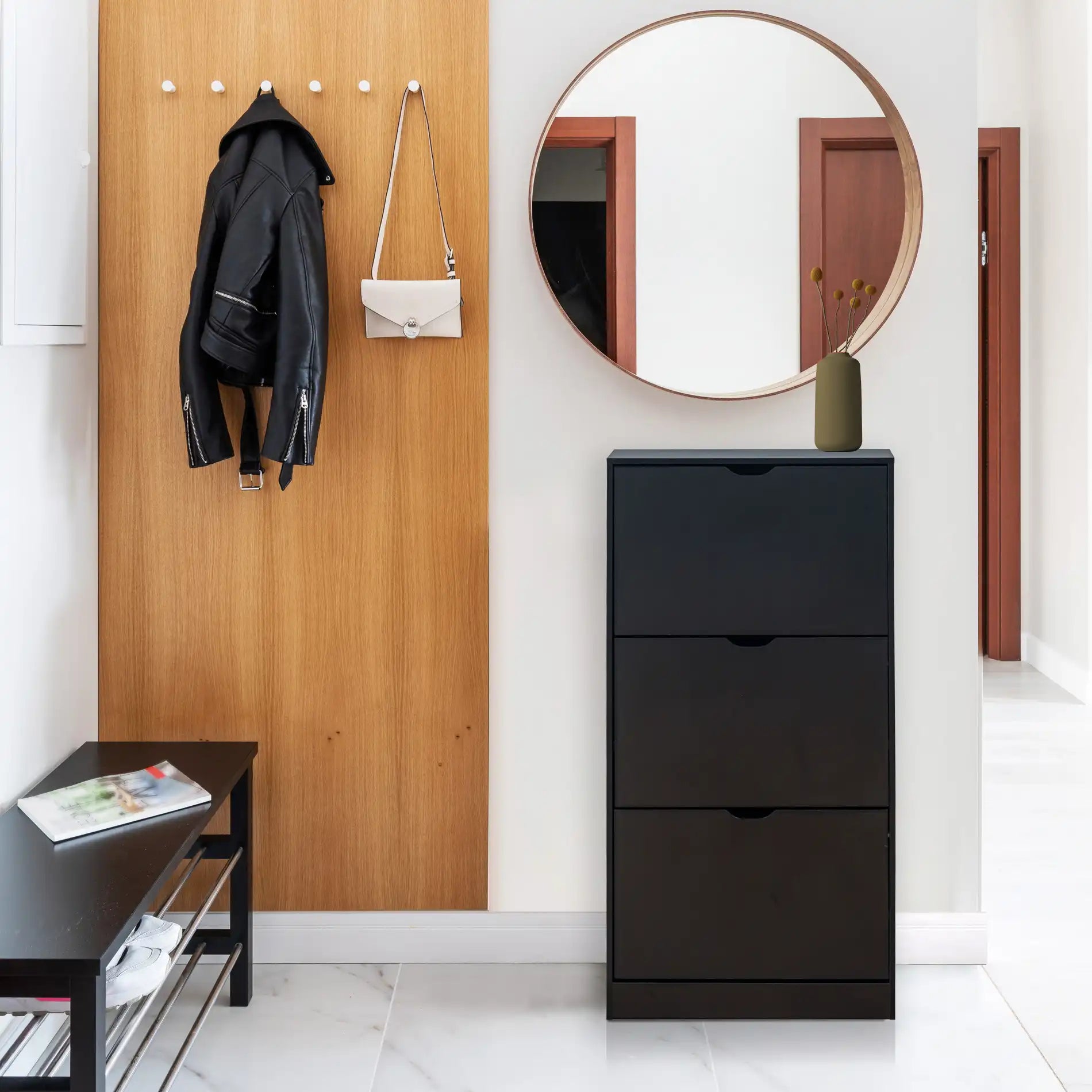 Ekpe - Scarpiera salvaspazio da ingresso nera con 3 ante