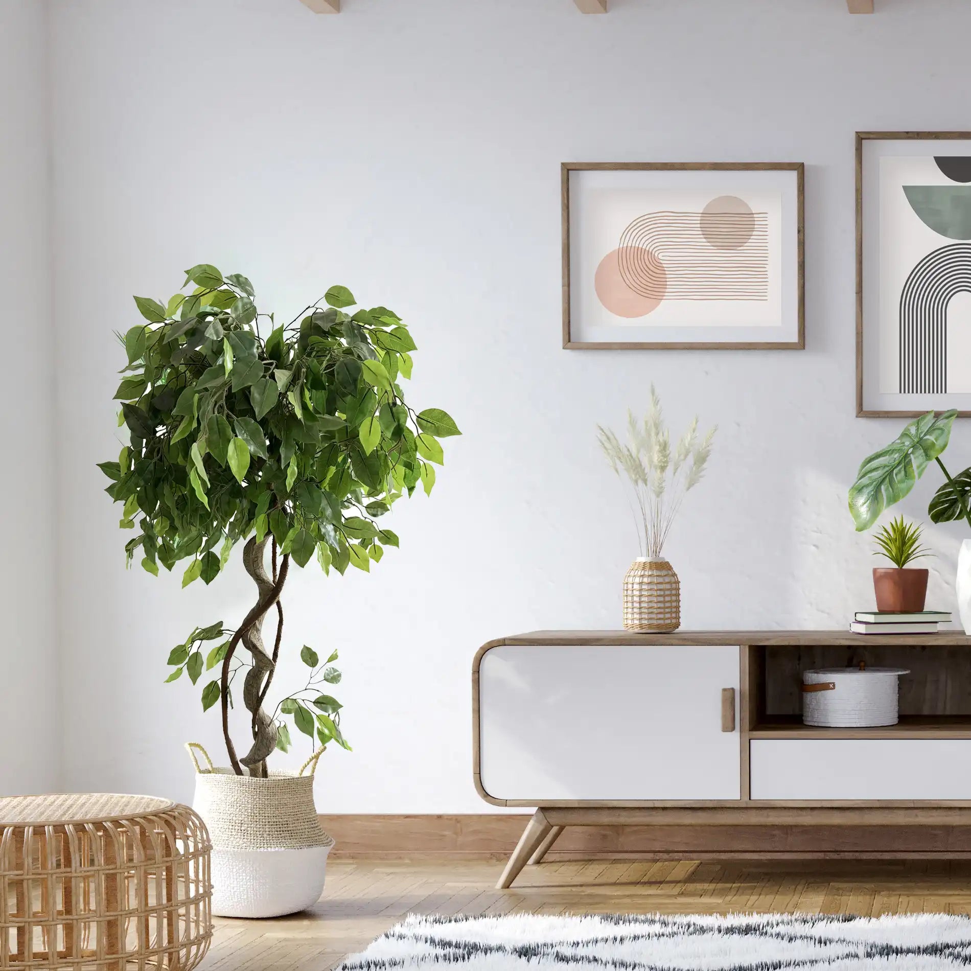 Akdem - Ficus artificiale con foglie in plastica per casa o esterno