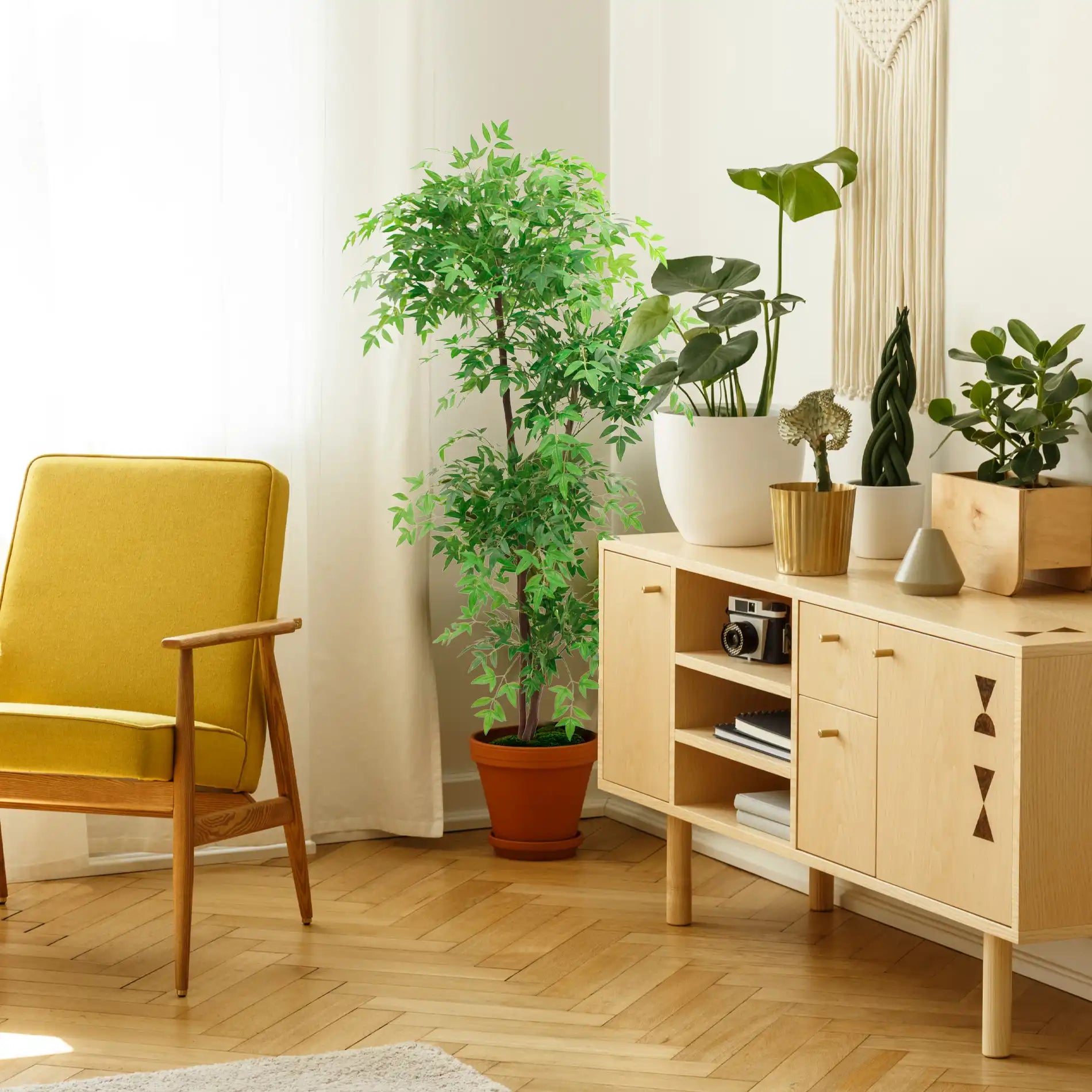 Zamrud - Nandina artificiale con vaso per casa o esterno