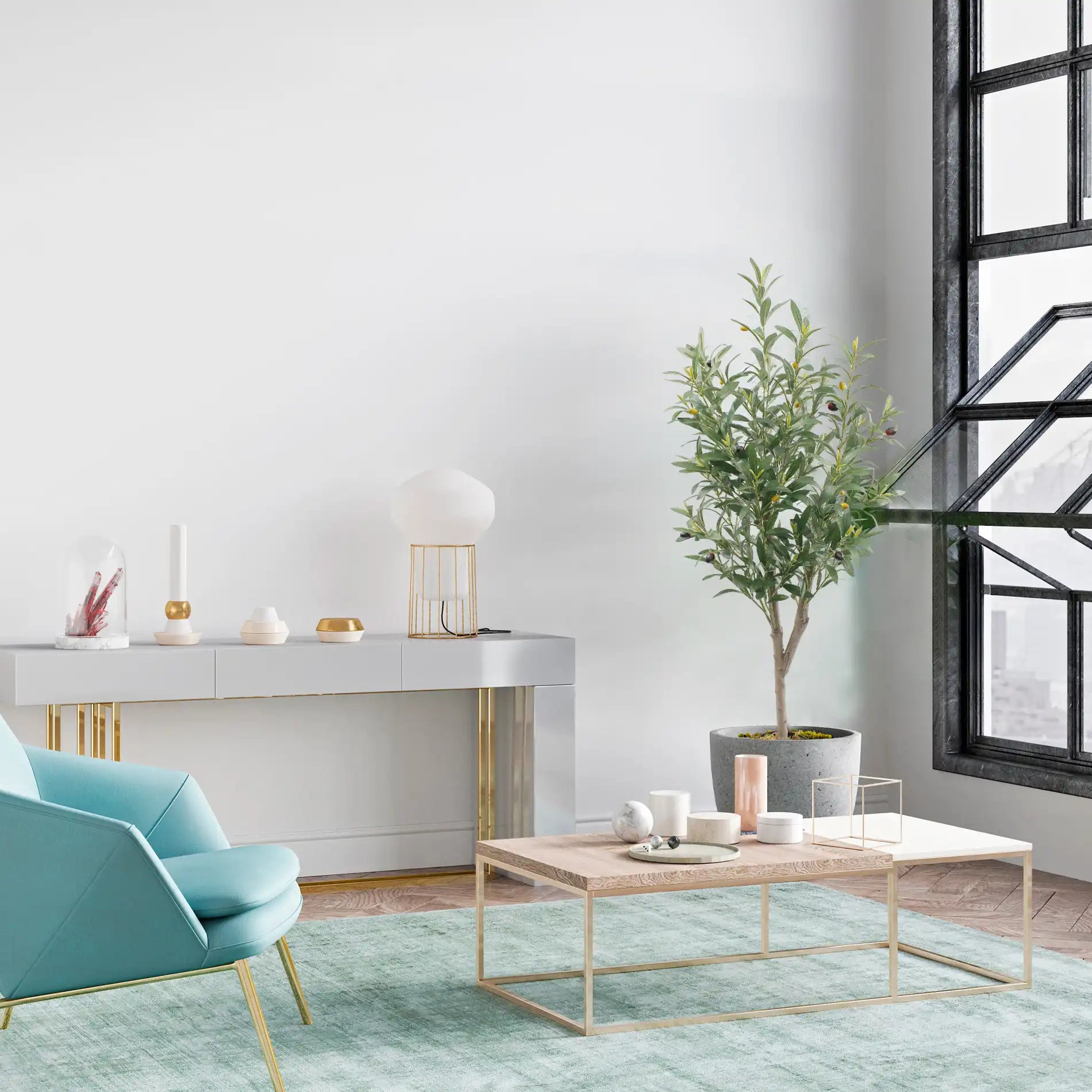 Thoka - Piccola pianta artificiale di ulivo con vaso H 120 cm