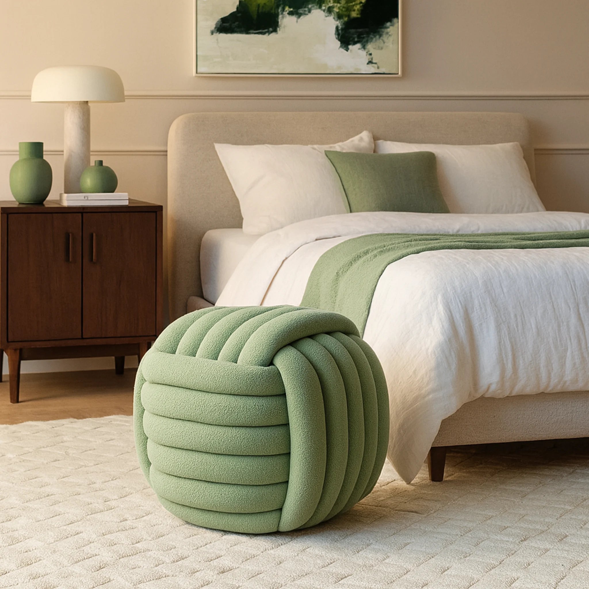 Tawa - Pouf moderno verde a forma di gomitolo