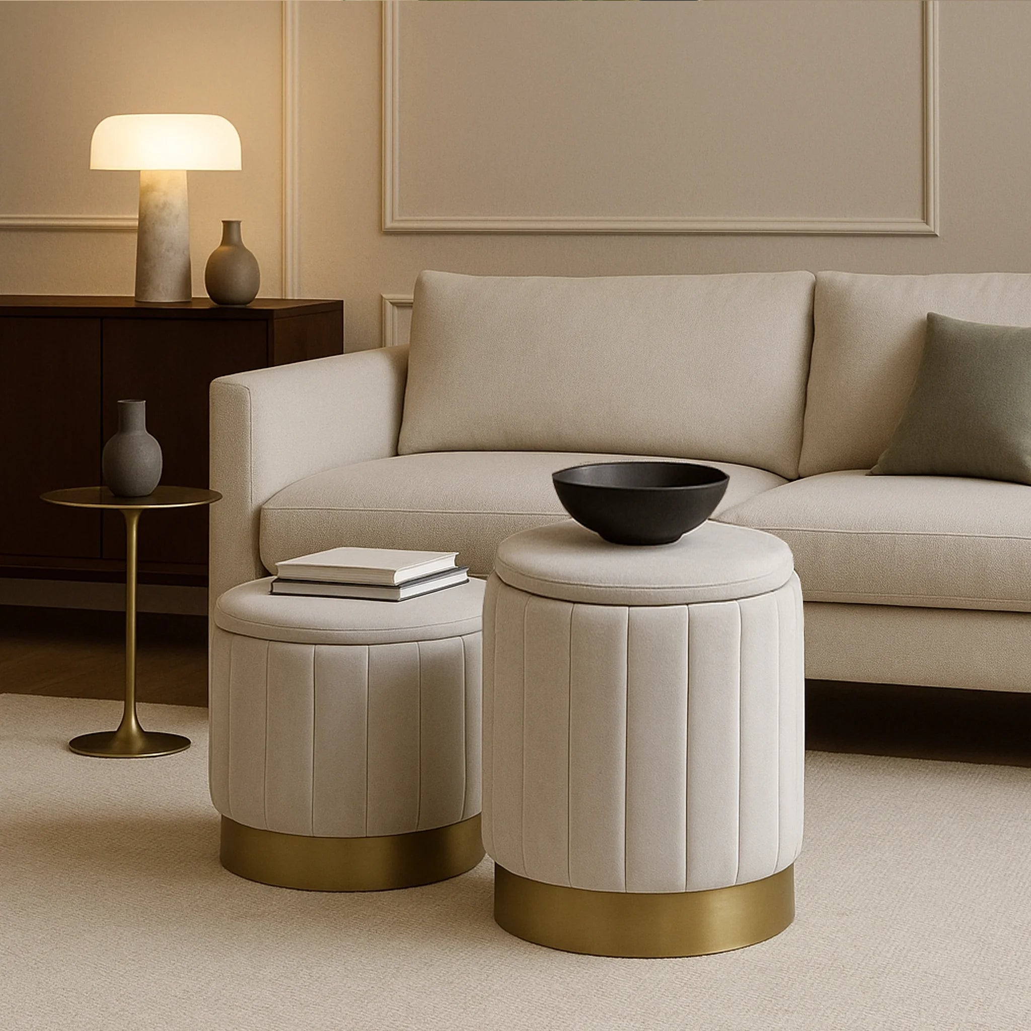 Okome - Set di 2 pouf sgabelli bianchi con contenitore