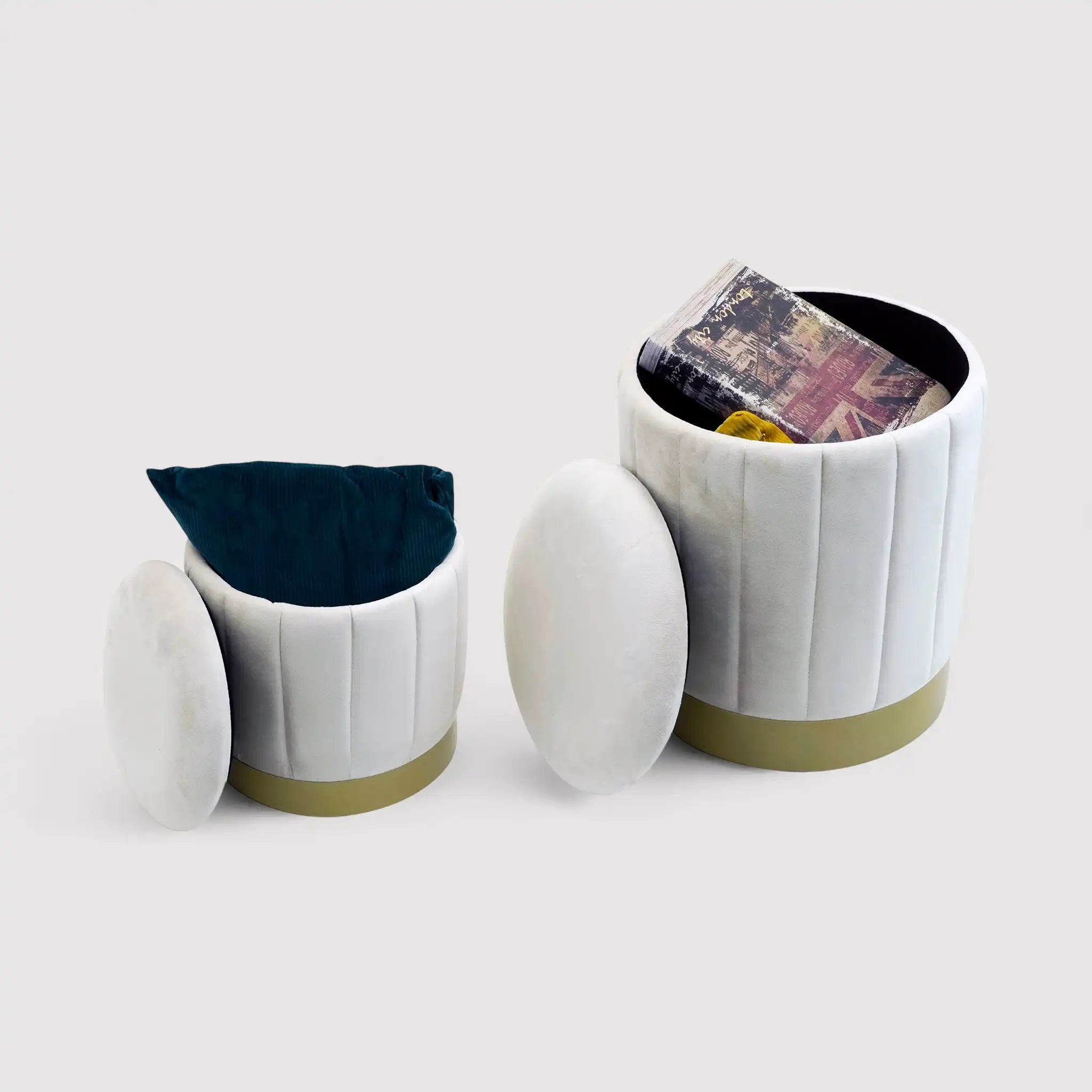 Okome - Set di 2 pouf sgabelli bianchi con contenitore