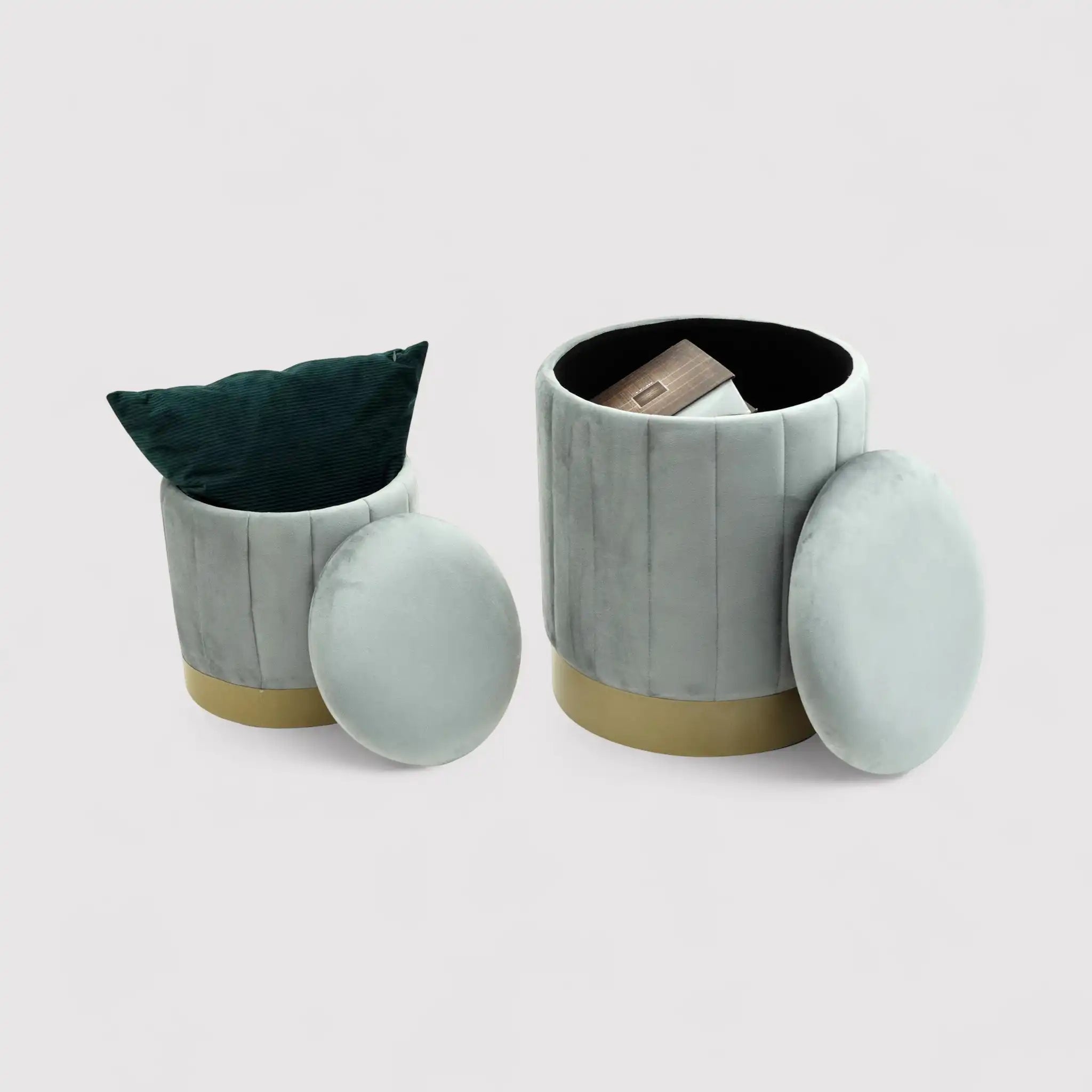 Avelos - Set di 2 pouf grigi con vano contenitore