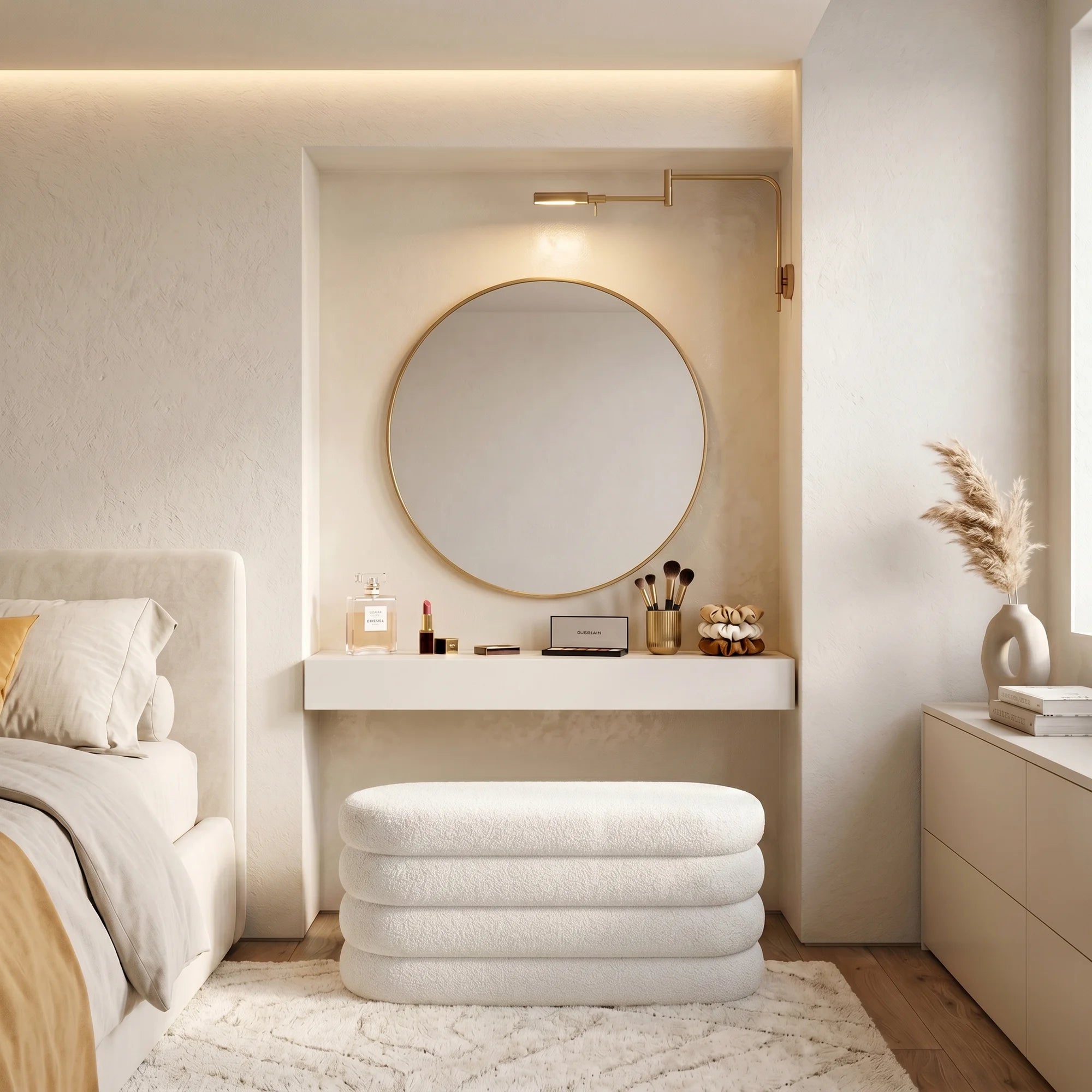 Rambeh - Pouf ovale contenitore bianco in stile moderno