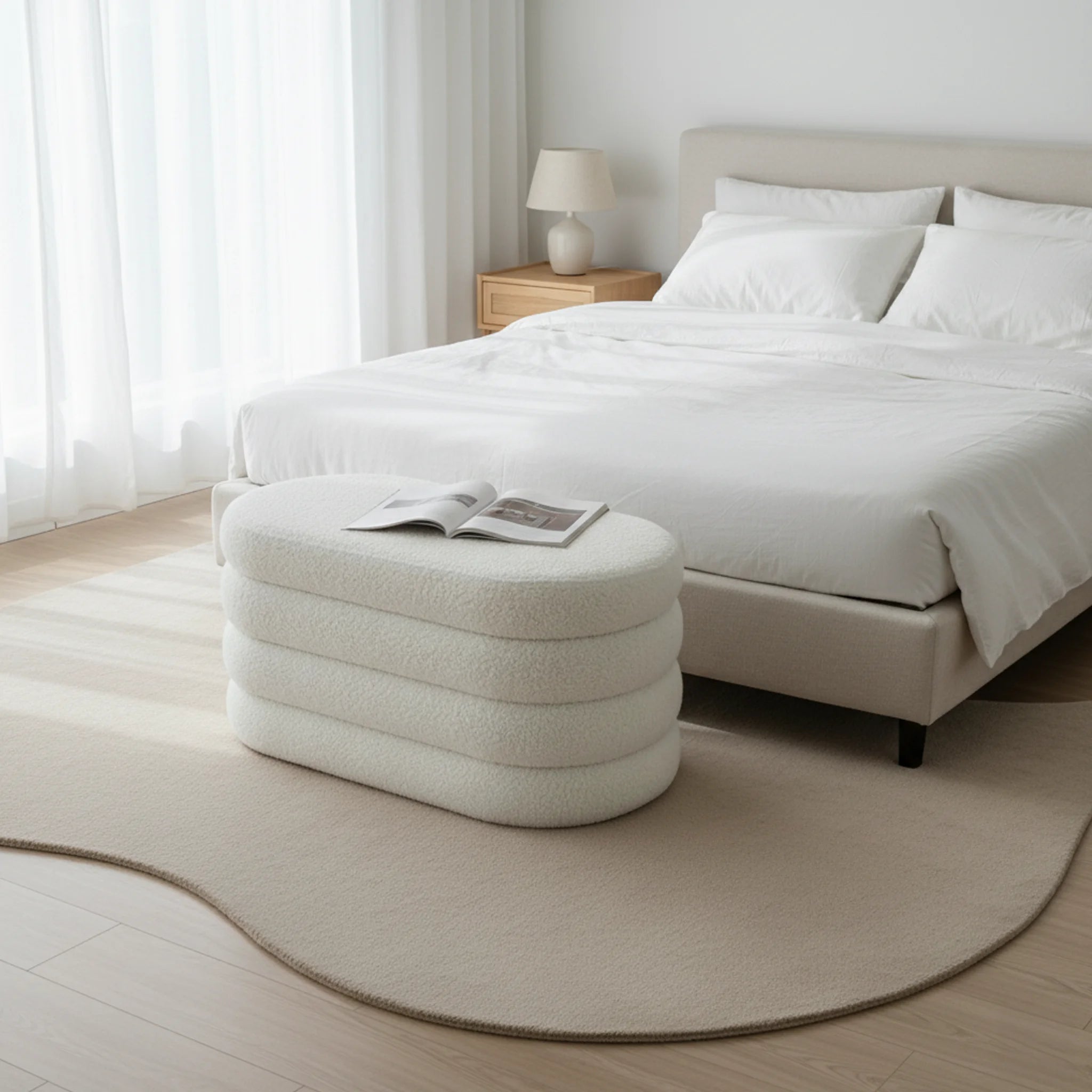 Rambeh - Pouf ovale contenitore bianco in stile moderno