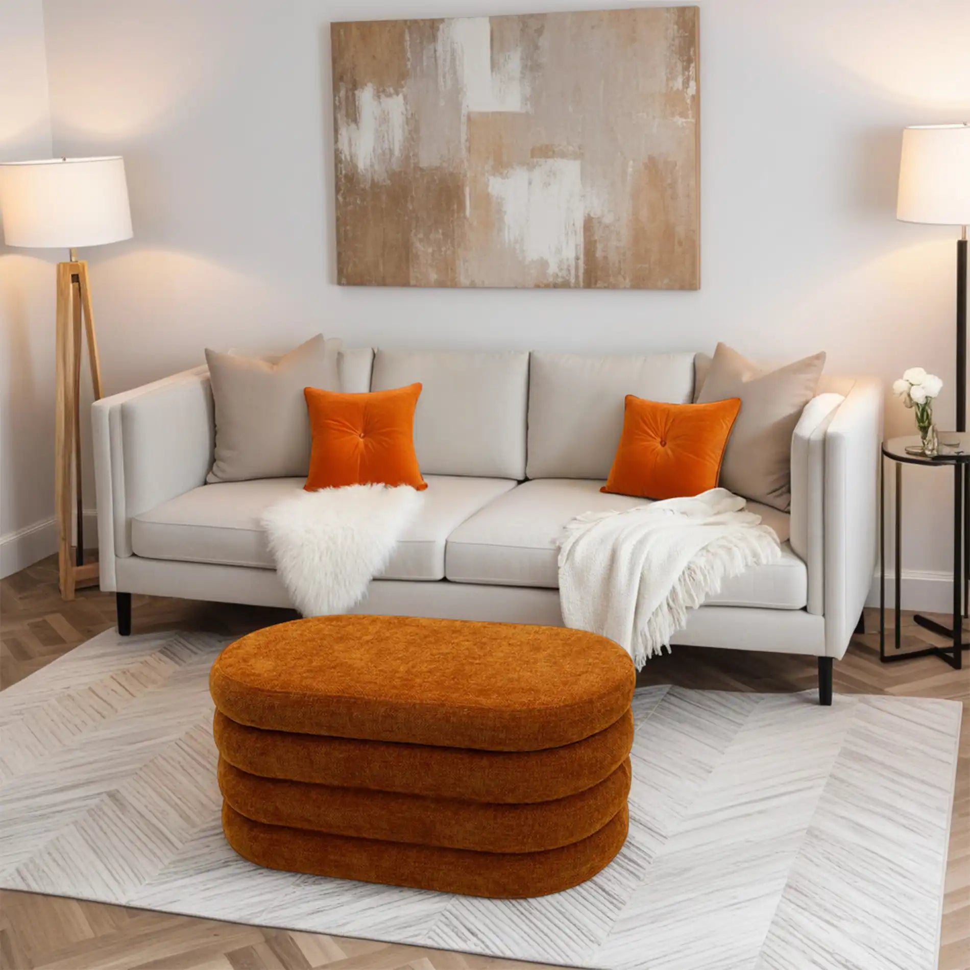 Olinia - Pouf lungo contenitore arancione scuro