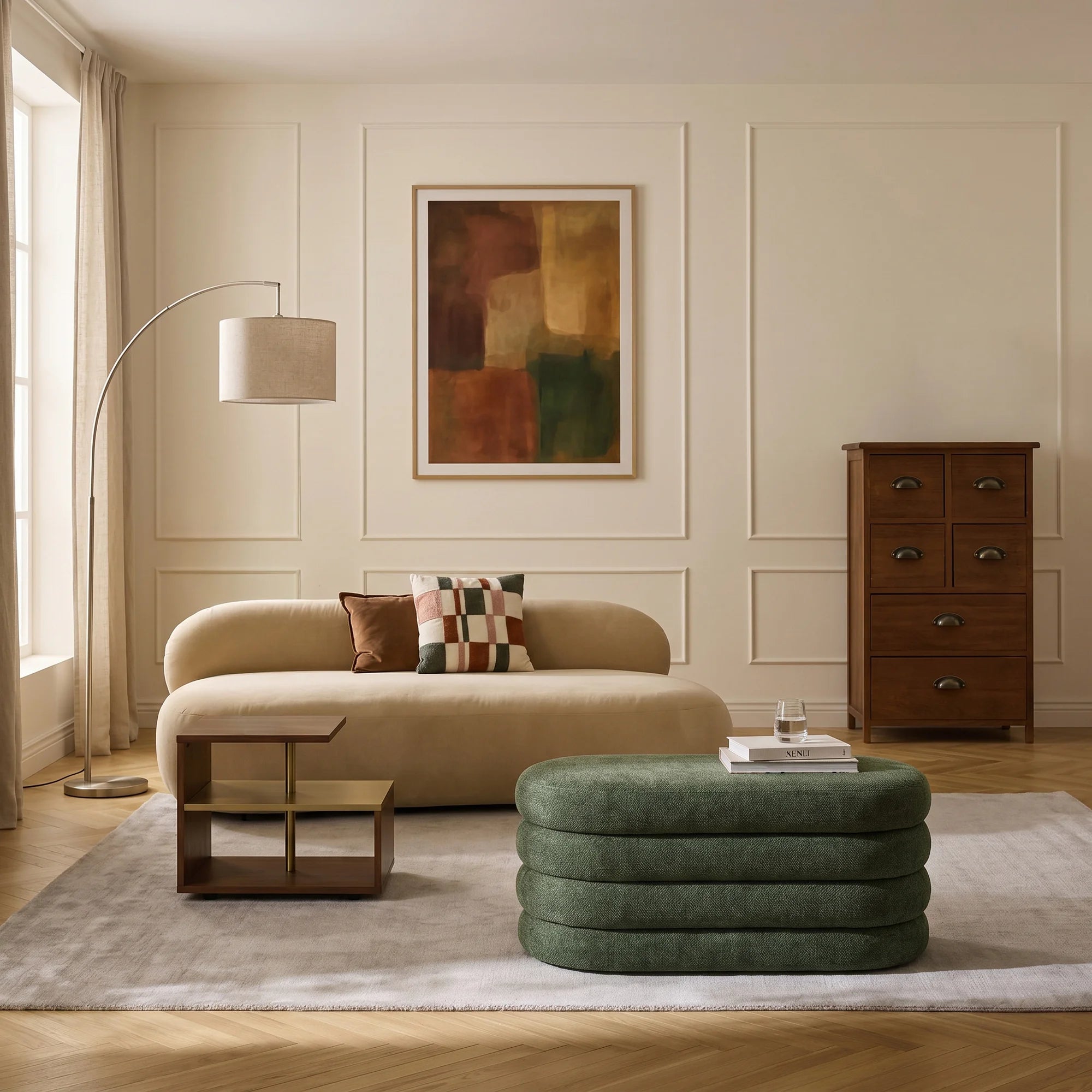 Zeytin - Pouf contenitore ovale verde scuro per salotto