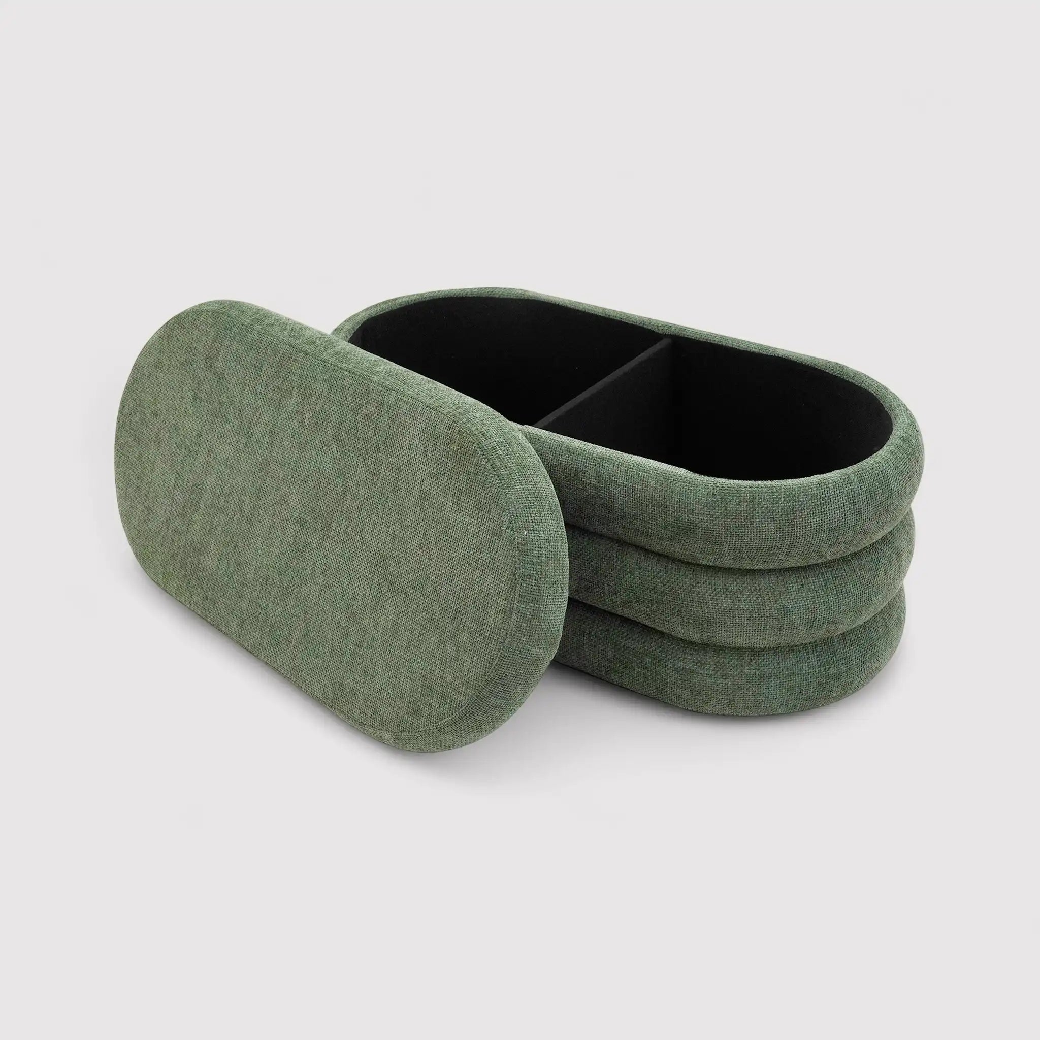 Zeytin - Pouf contenitore ovale verde scuro per salotto