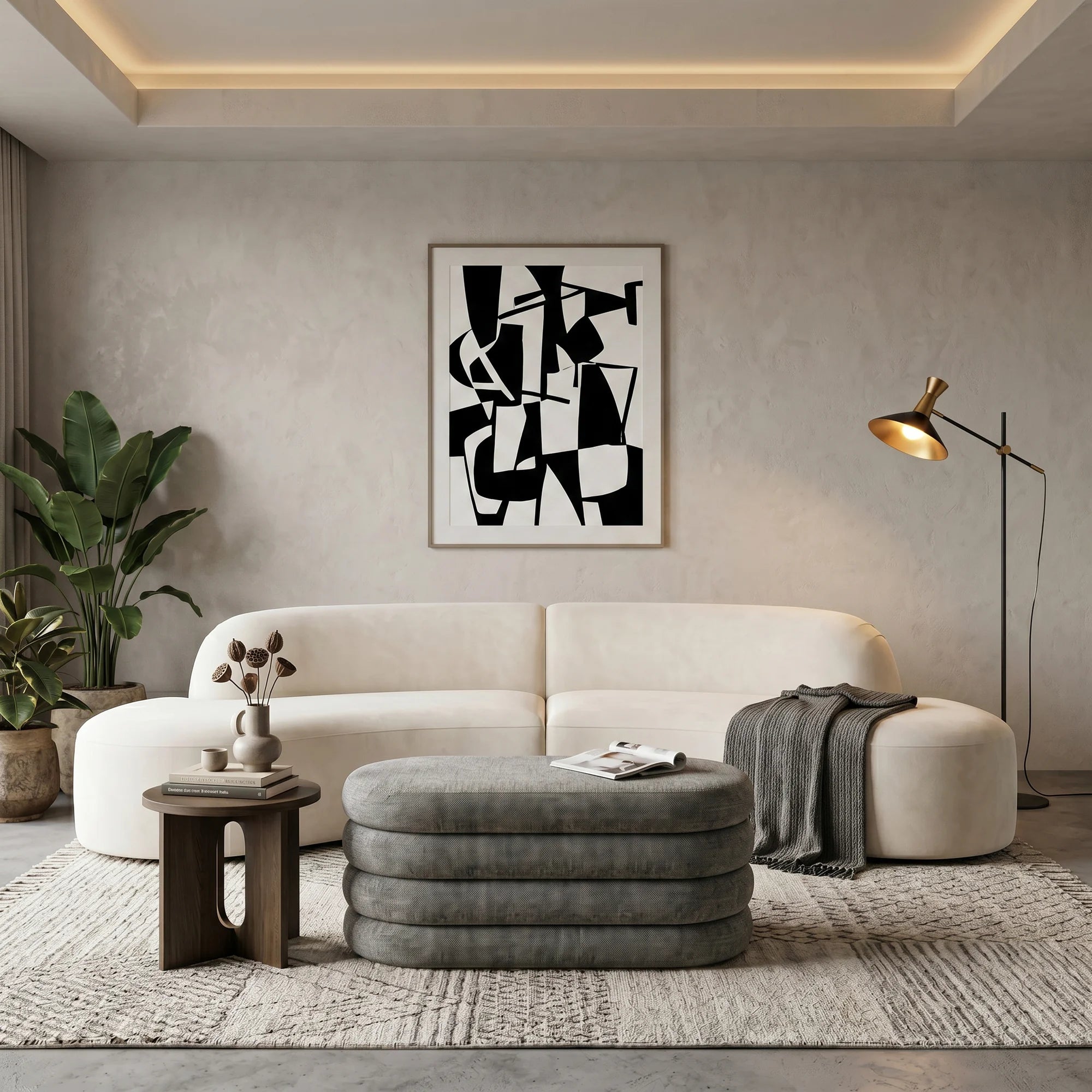 Fagus - Pouf baule ovale grigio in stile moderno