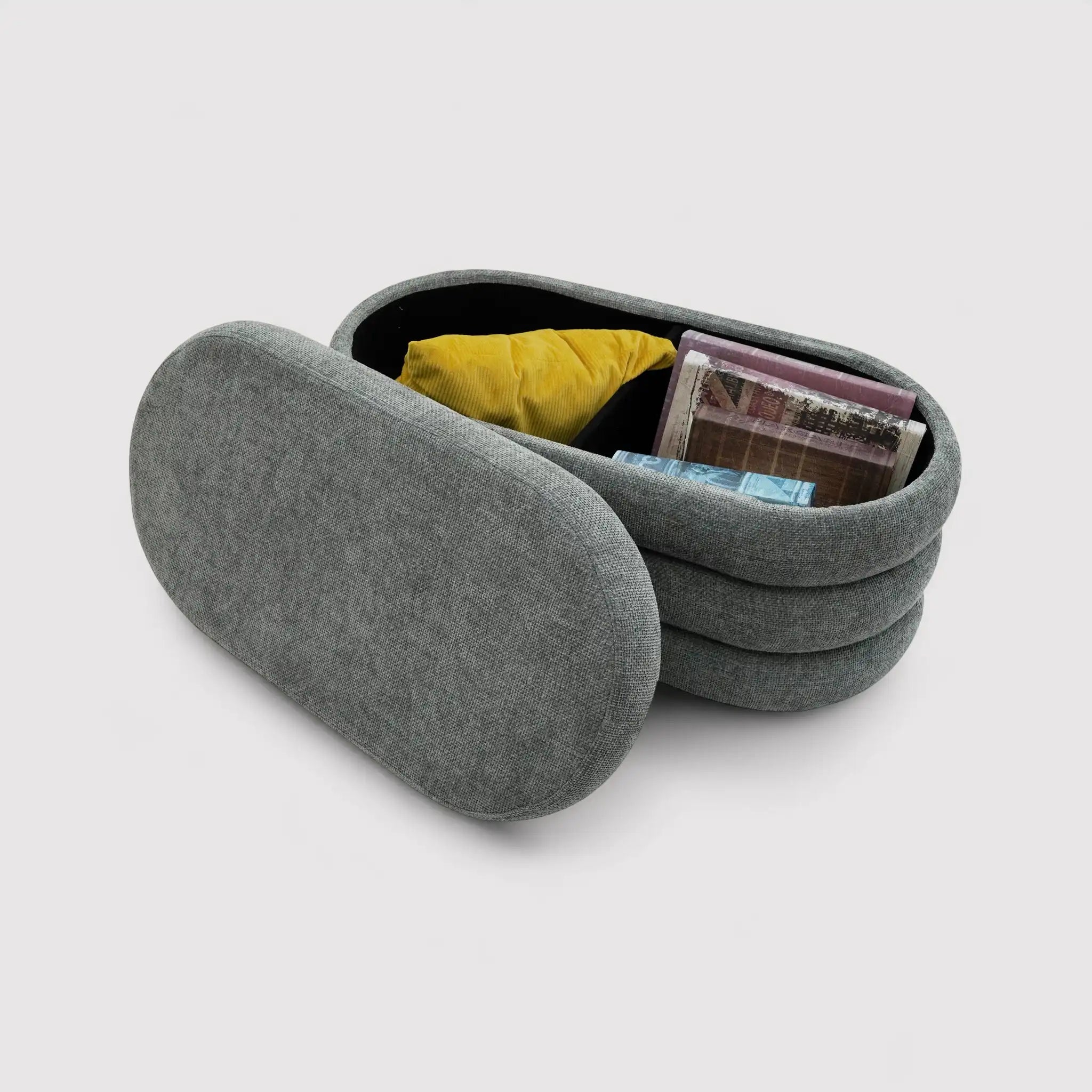 Fagus - Pouf baule ovale grigio in stile moderno