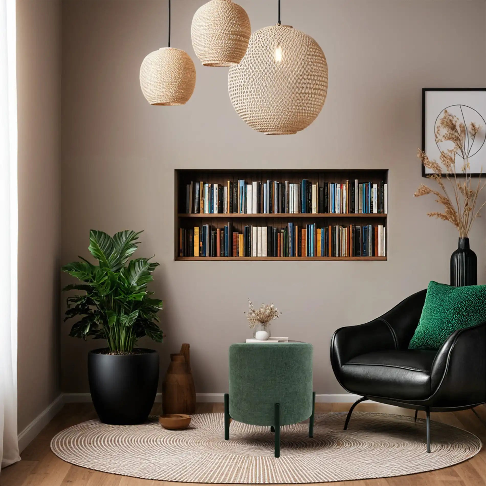 Daikon - Pouf sgabello tondo verde scuro in stile moderno