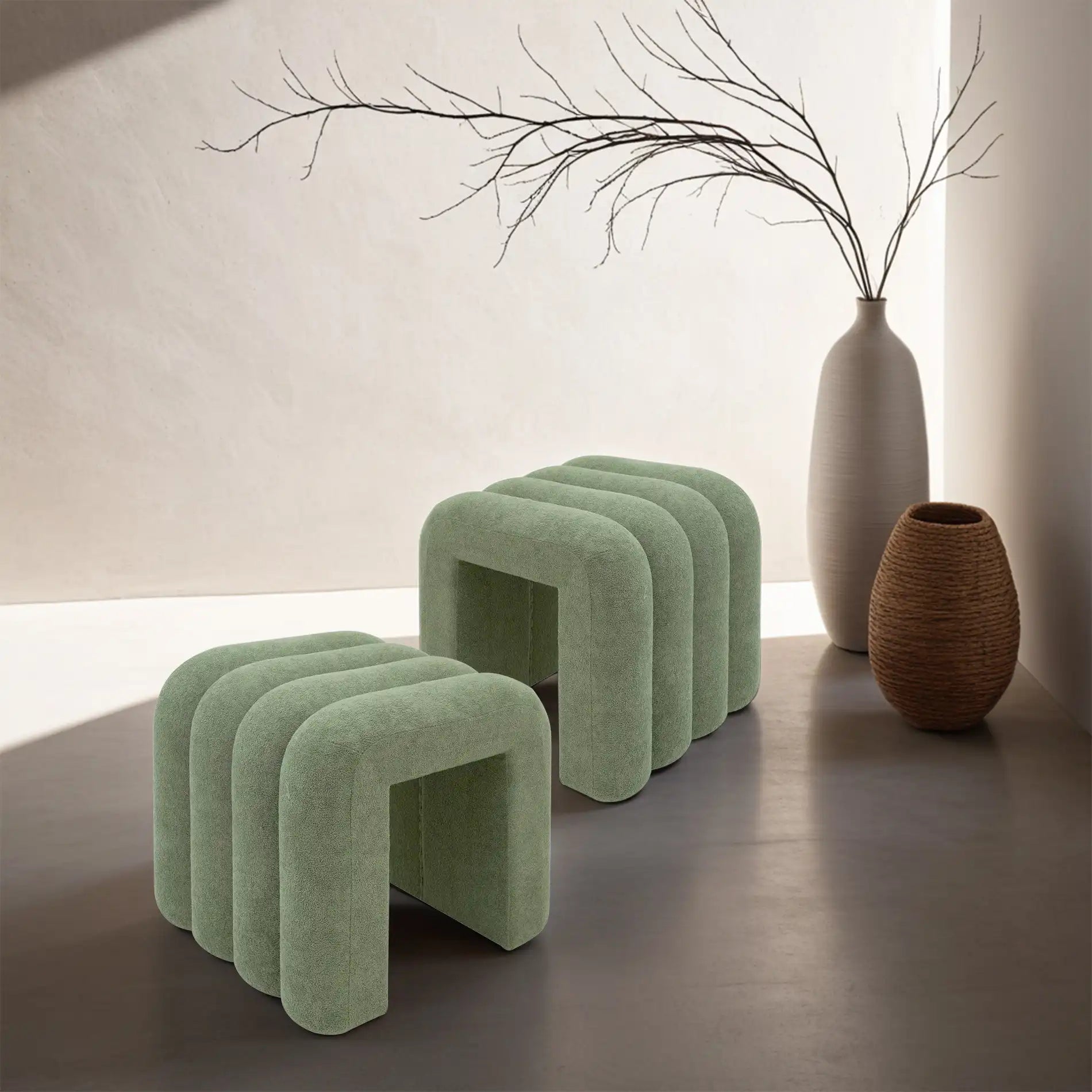 Bamya - Set 2 pouf decorativi di design verde scuro