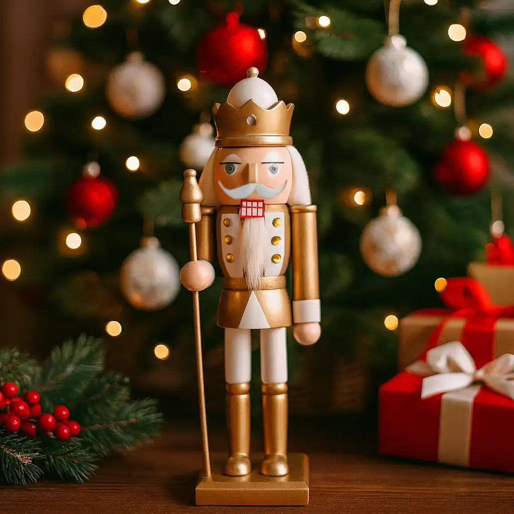 Djede - Soldatino schiaccianoci in legno bianco e oro