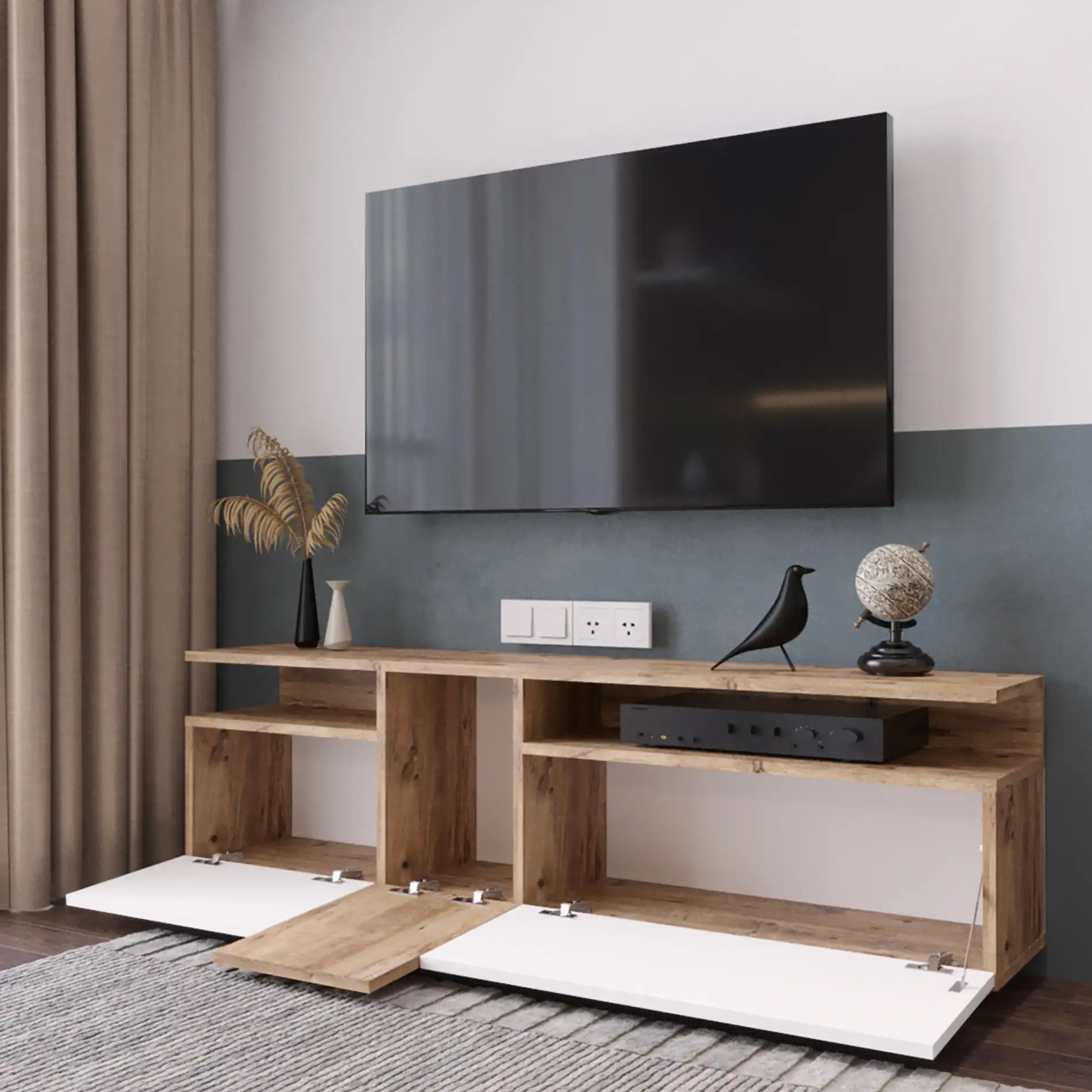 Nergis - Credenza porta tv bianca in stile moderno