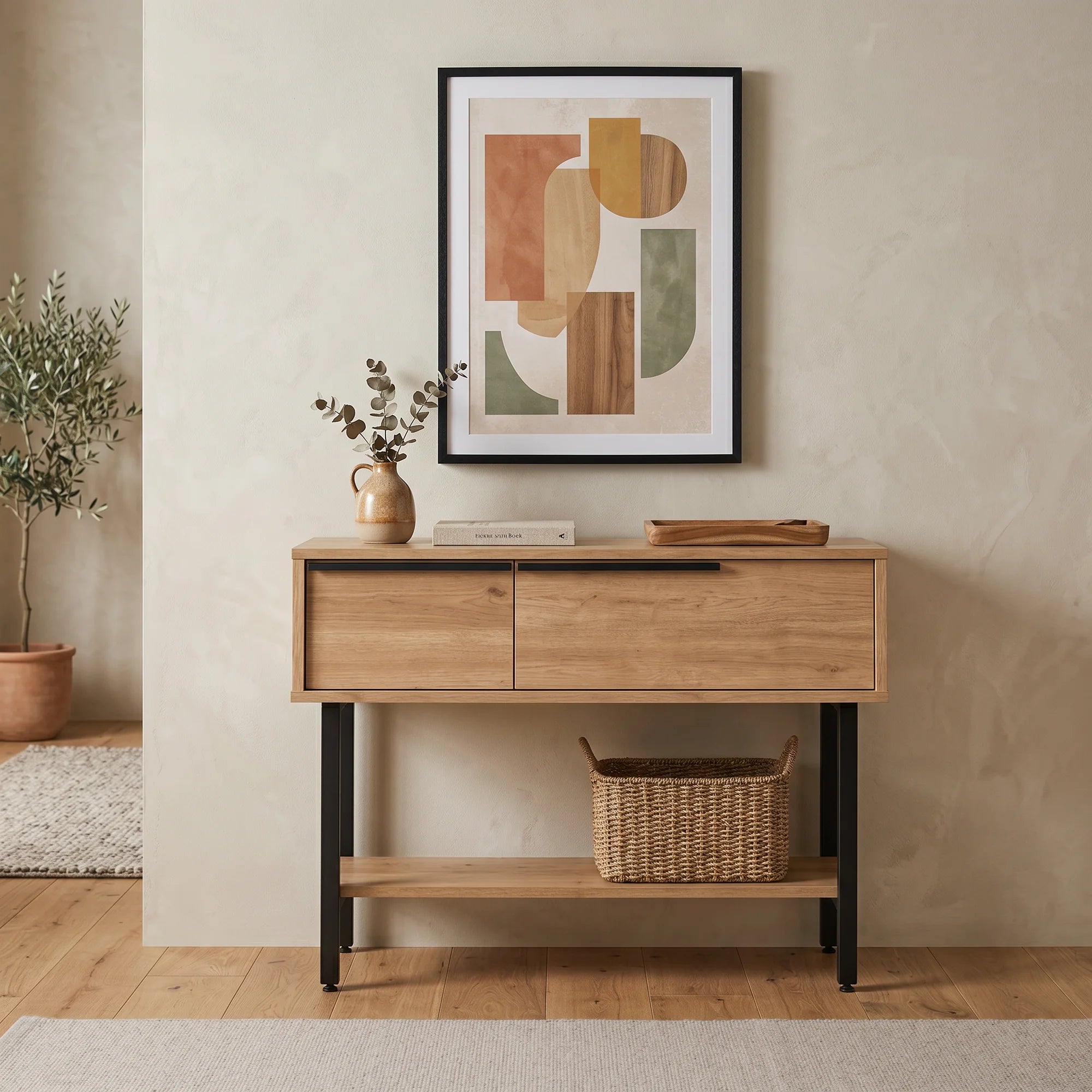 Hinoki - Moderne Eingangskonsole mit 2 Fächern und 1 Ablage