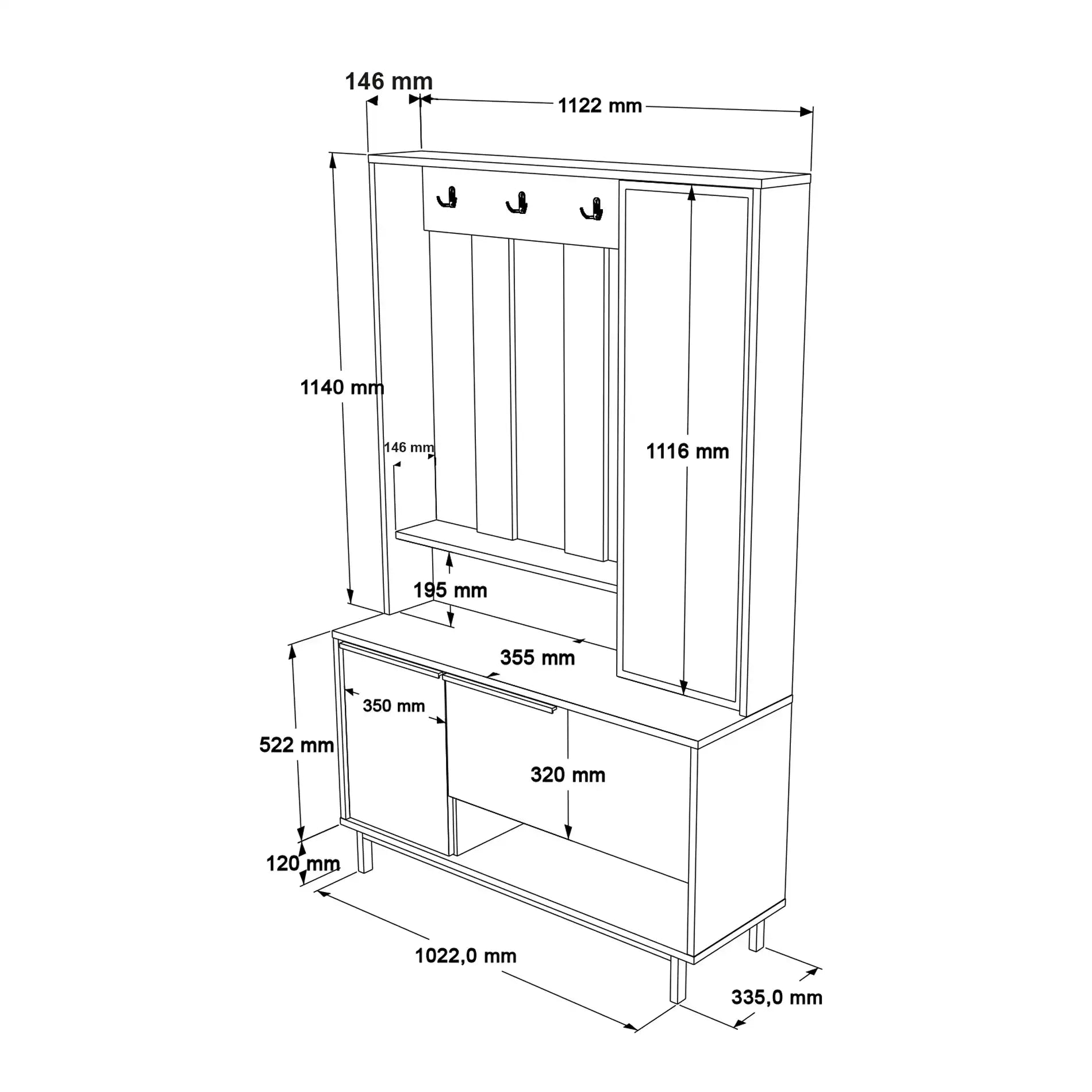 Giloy - Meuble d'entrée moderne avec porte-manteau et miroir