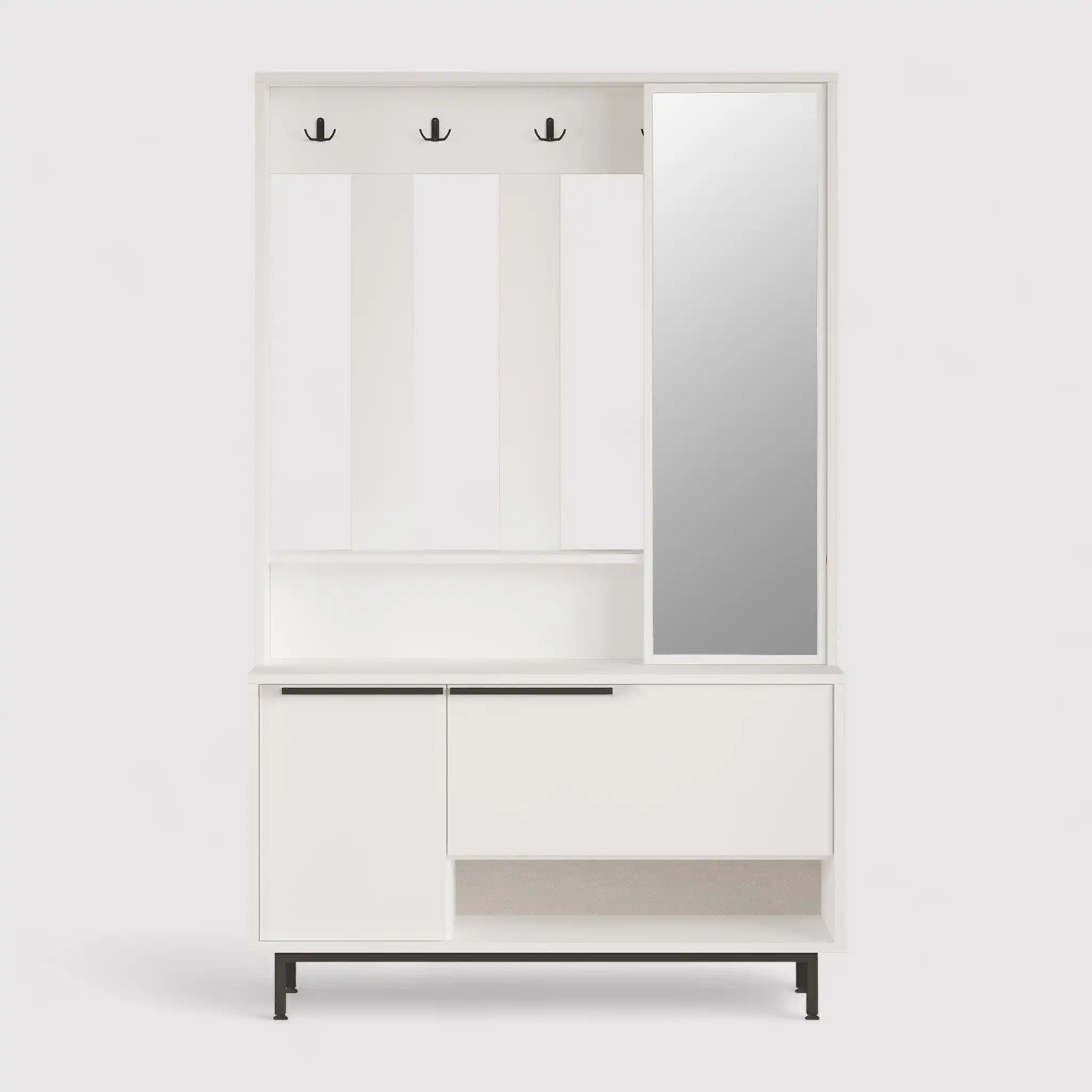 Mikan - Weißer Garderobenschrank mit Spiegel