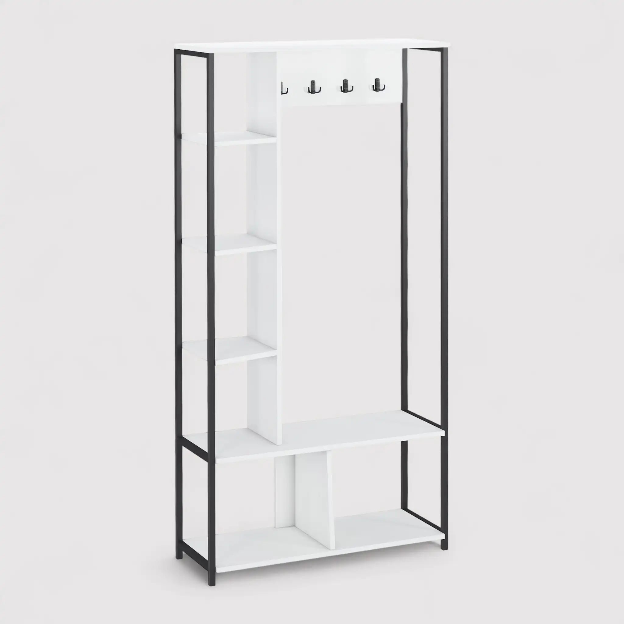 Caigua - Mobile appendiabiti da ingresso bianco con 5 ripiani