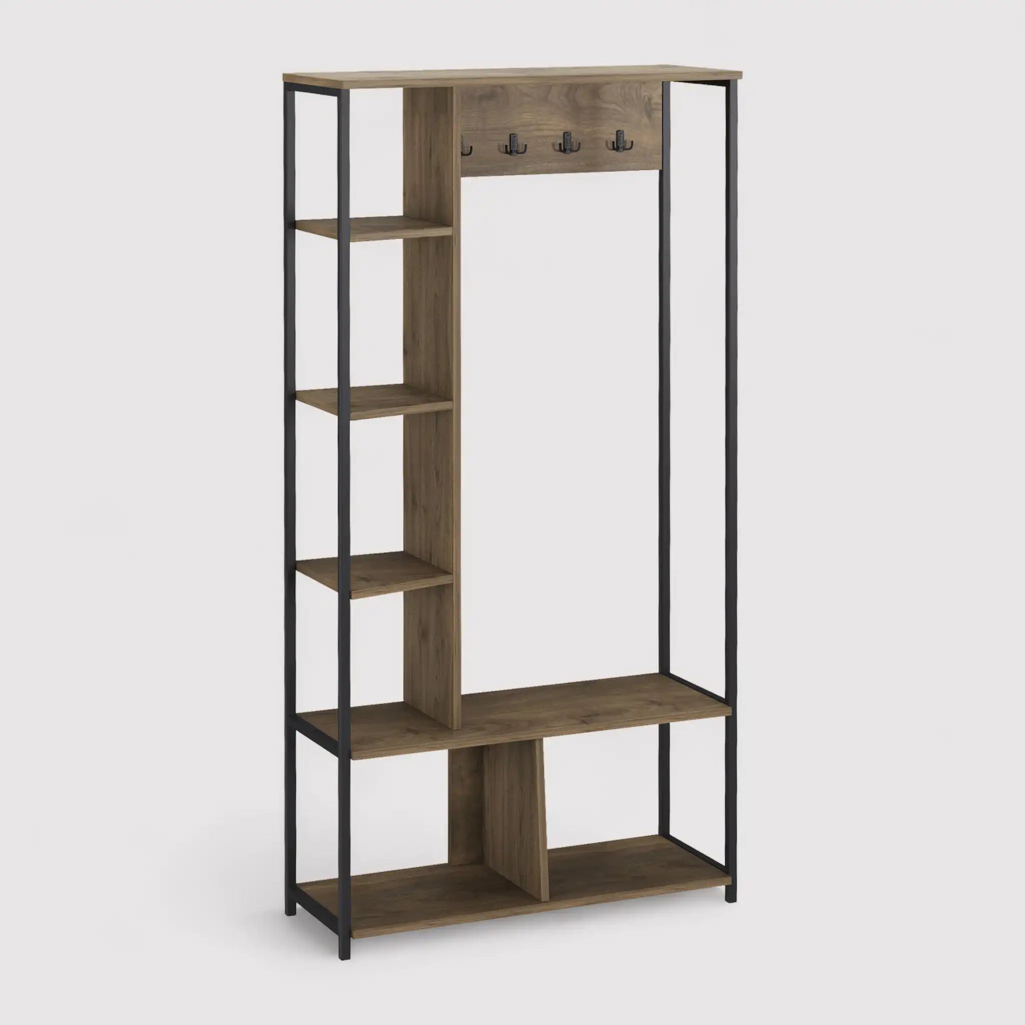 Moringa - Attaccapanni autoportante marrone scuro con 5 ripiani