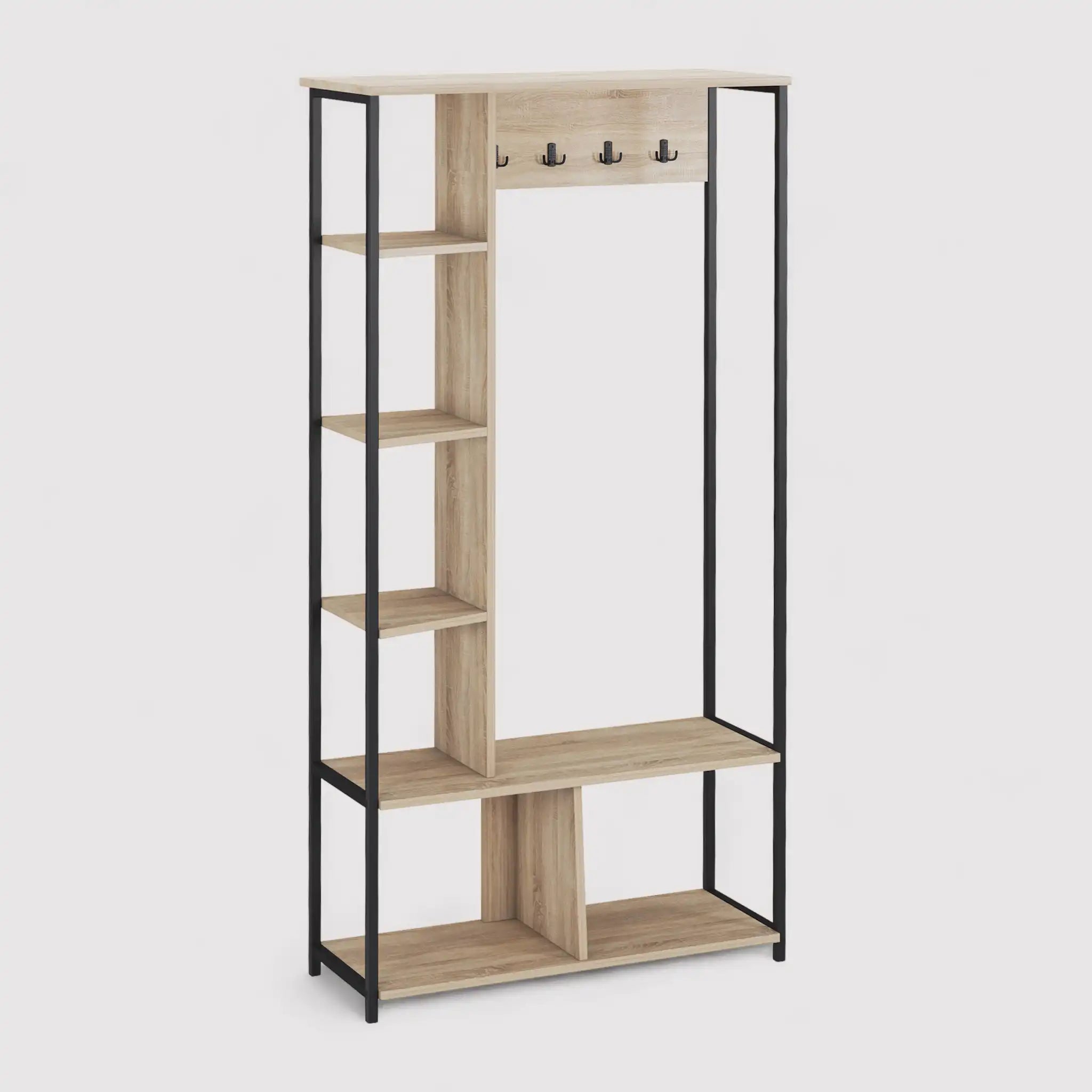 Olearia - Appendiabiti con scarpiera marrone chiaro con 5 ripiani