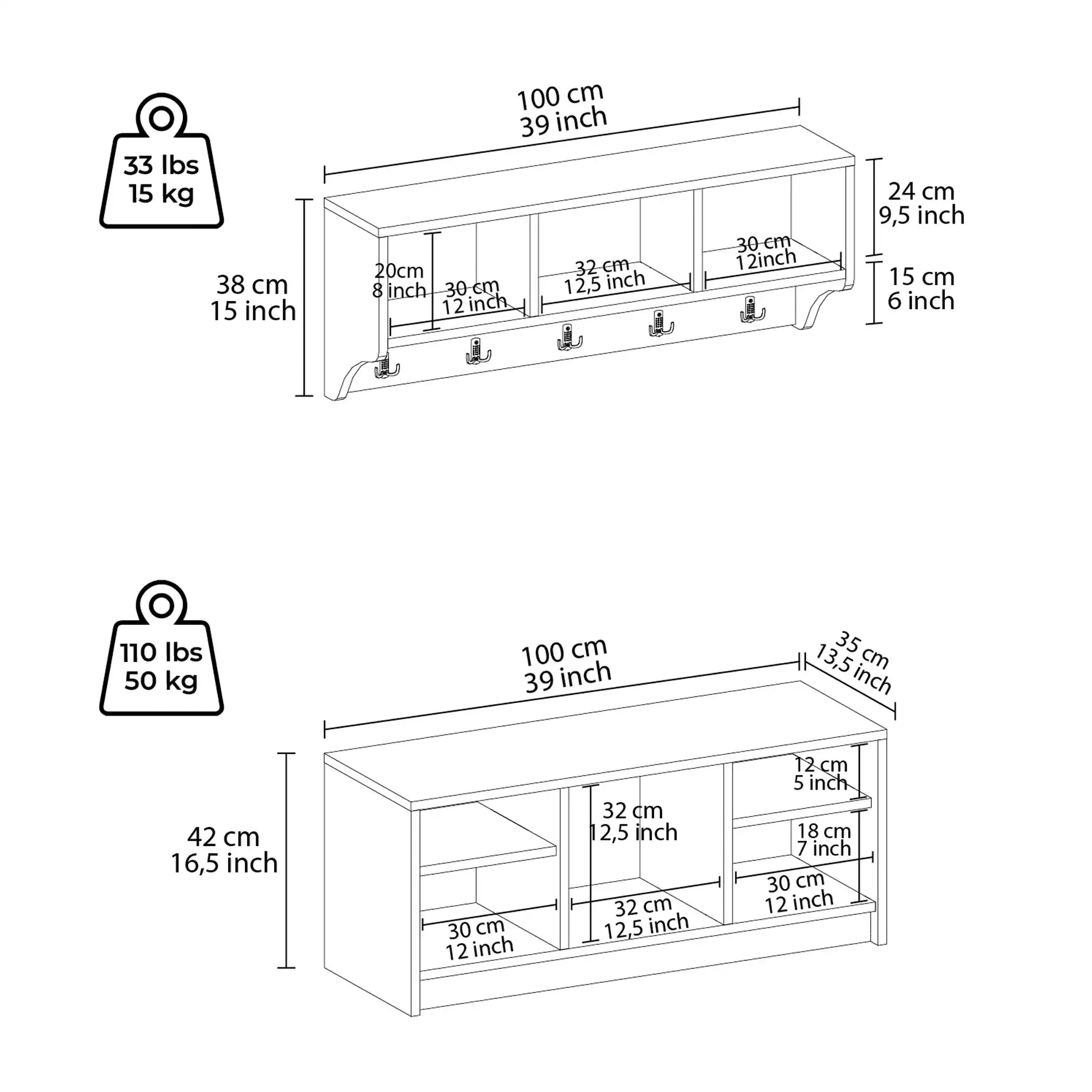 Saegi - Mobile scarpiera con attaccapanni per ingresso moderno